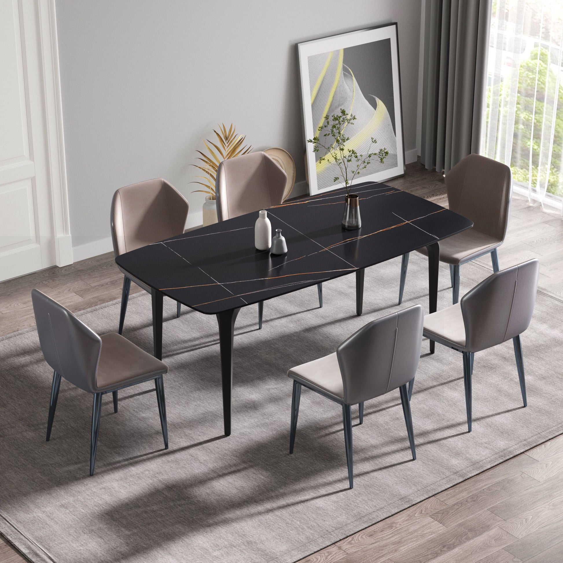 70.87" Modern Artificial Stone Curved Metal Leg Dining Table, Can Accommodate 6-8 People - Best Buy Furniture