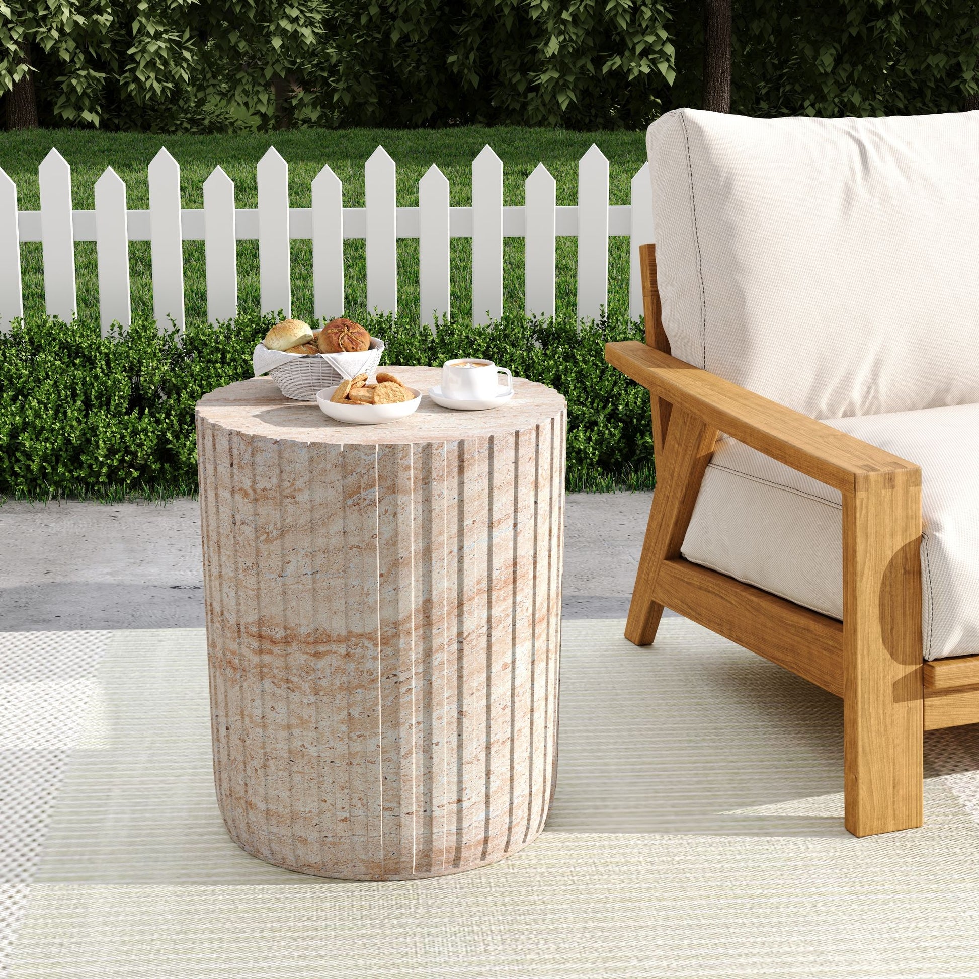 Elegant Outdoor / Indoor Lightweight Concrete Side Table With Travertine - Beige - Best Buy Furniture
