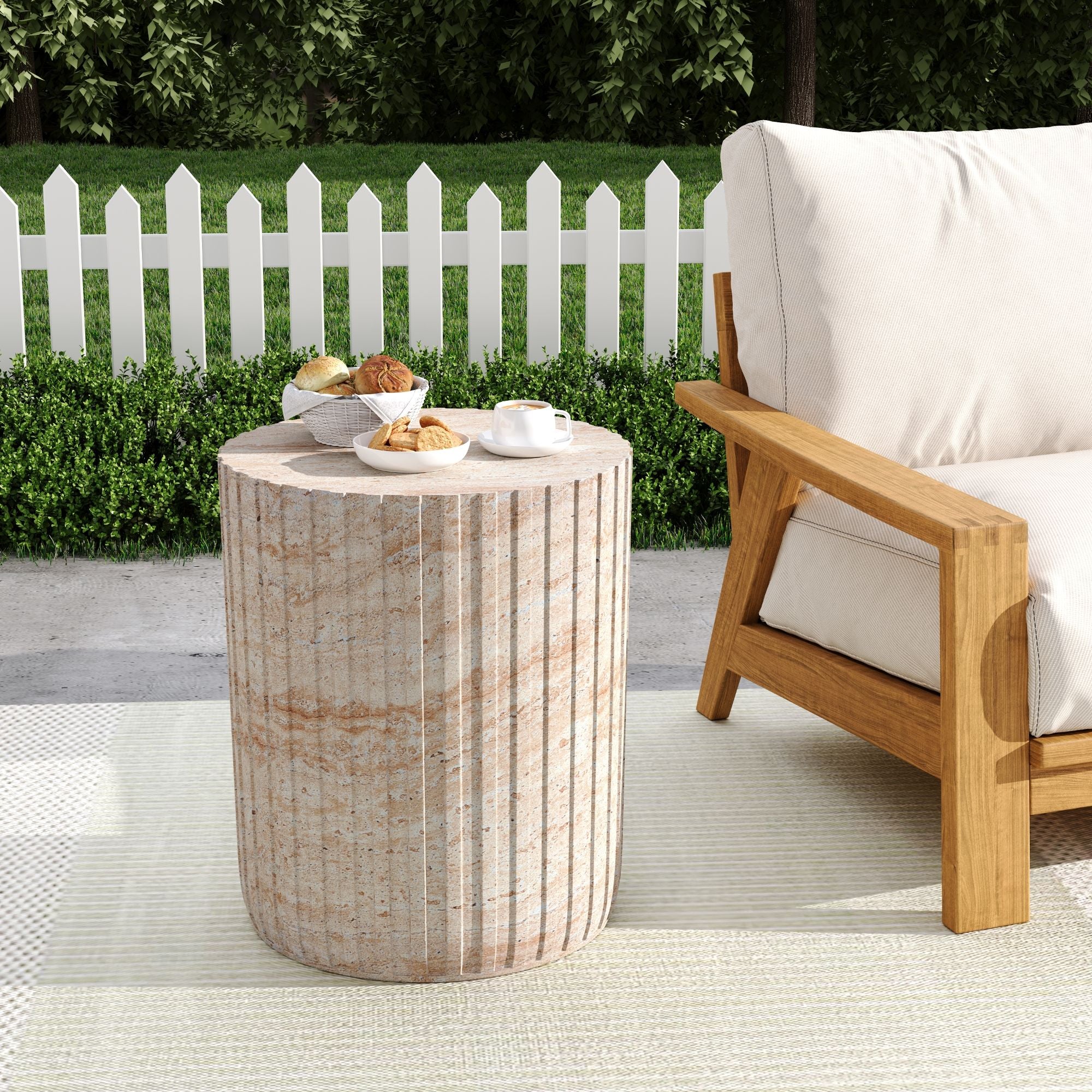 Elegant Outdoor / Indoor Lightweight Concrete Side Table With Travertine - Beige - Best Buy Furniture