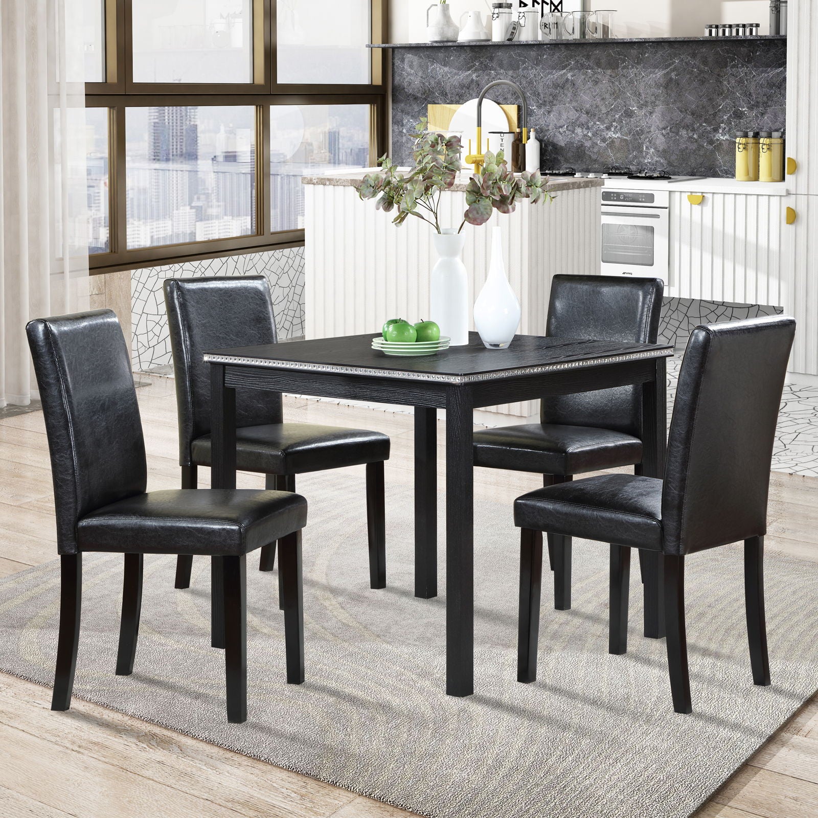 5 Pieces Wooden Dining Table Set, Square Table And 4 Upholstered Chairs - Best Buy Furniture