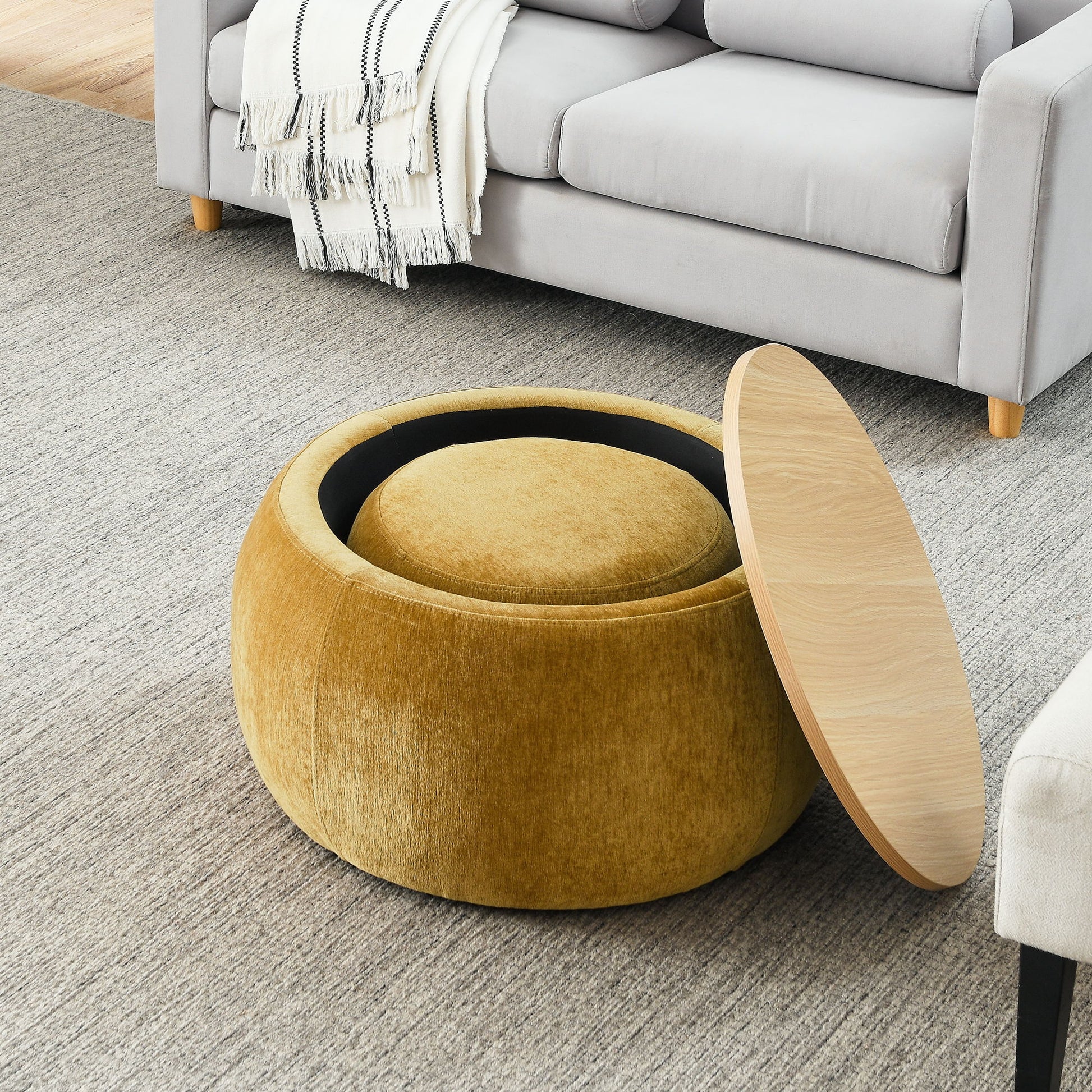 Round Storage Ottoman, 2 In 1 Function, End Table And Ottoman - Best Buy Furniture