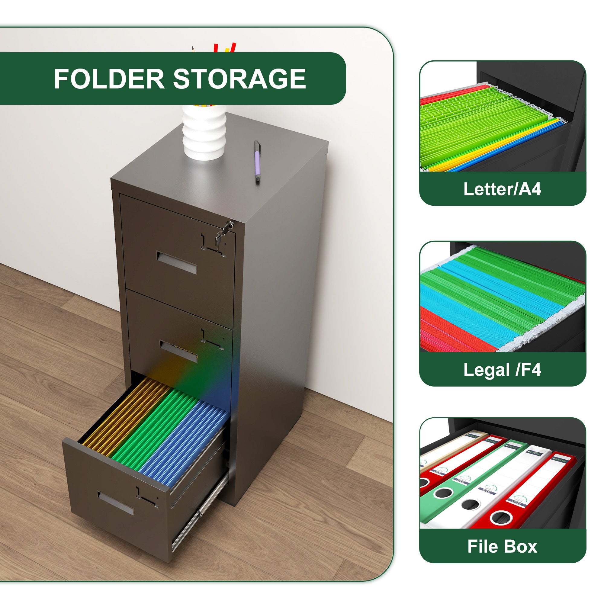 Modern Drawer Metal Vertical File Cabinet With Lock And Card Slot For Office - Best Buy Furniture