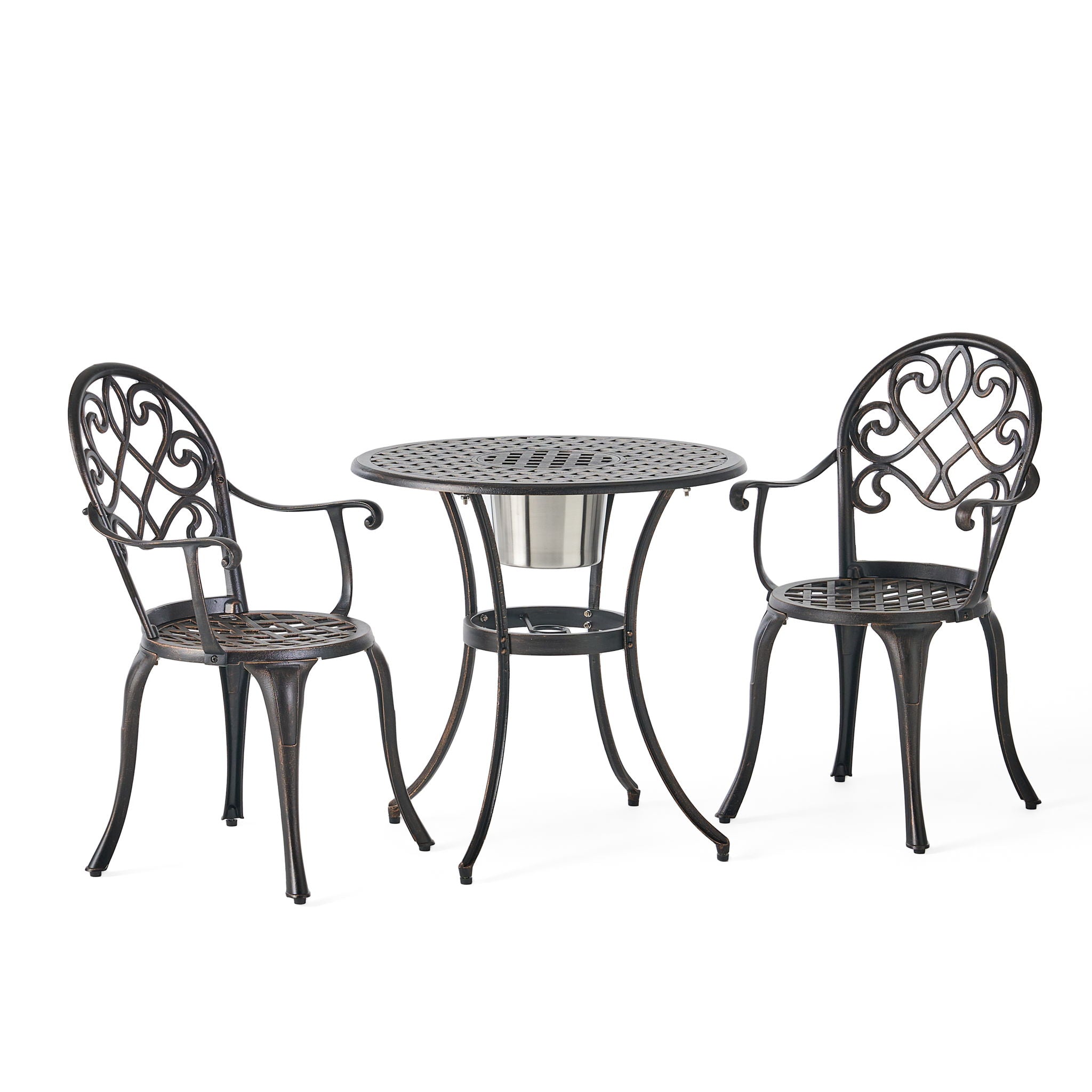 3 Piece Outdoor Aluminium Cast Bistro Set With Ice Bucket - Copper - Best Buy Furniture