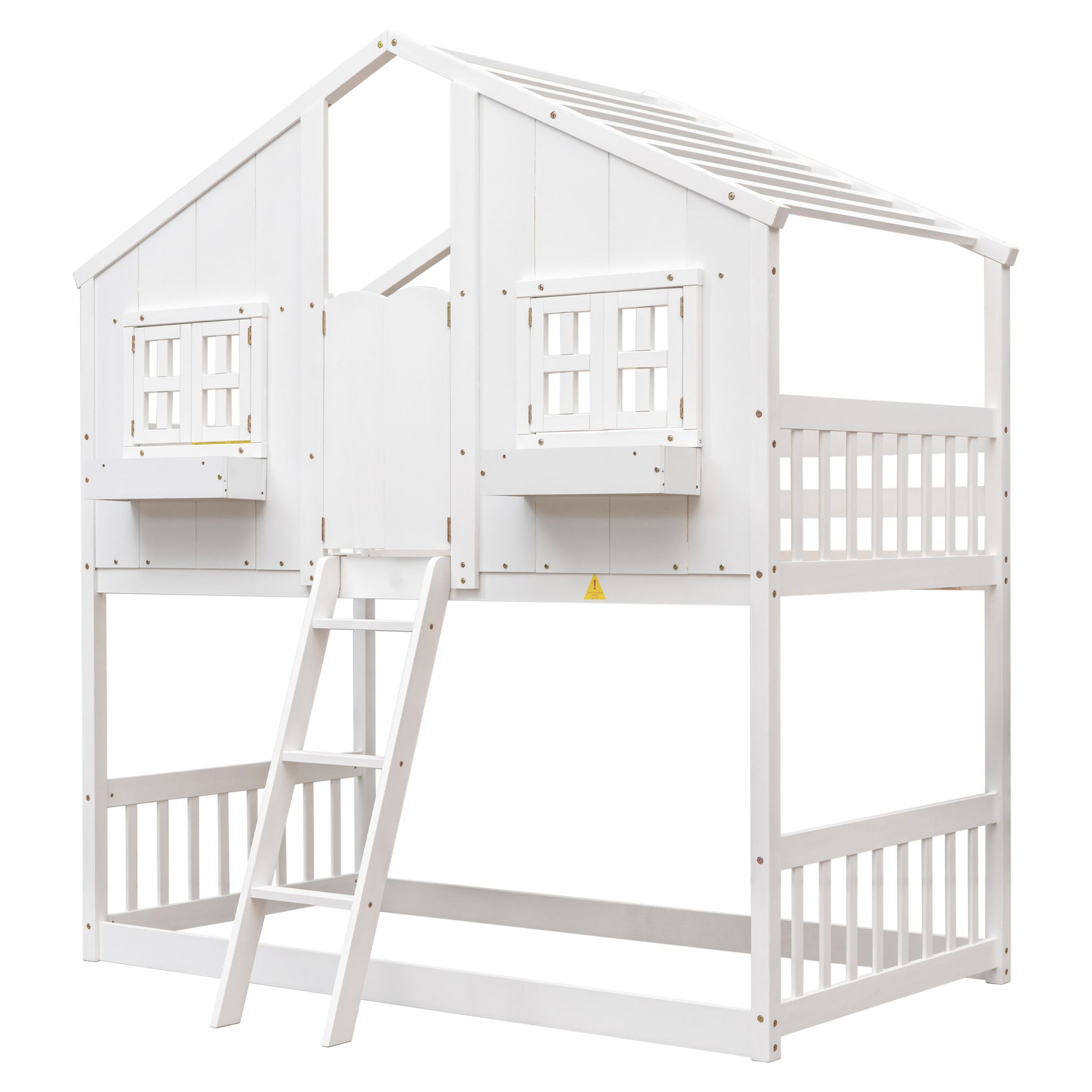 House Bunk Bed With Roof, Window, Window Box, Door, With Safety Guardrails And Ladder - Best Buy Furniture