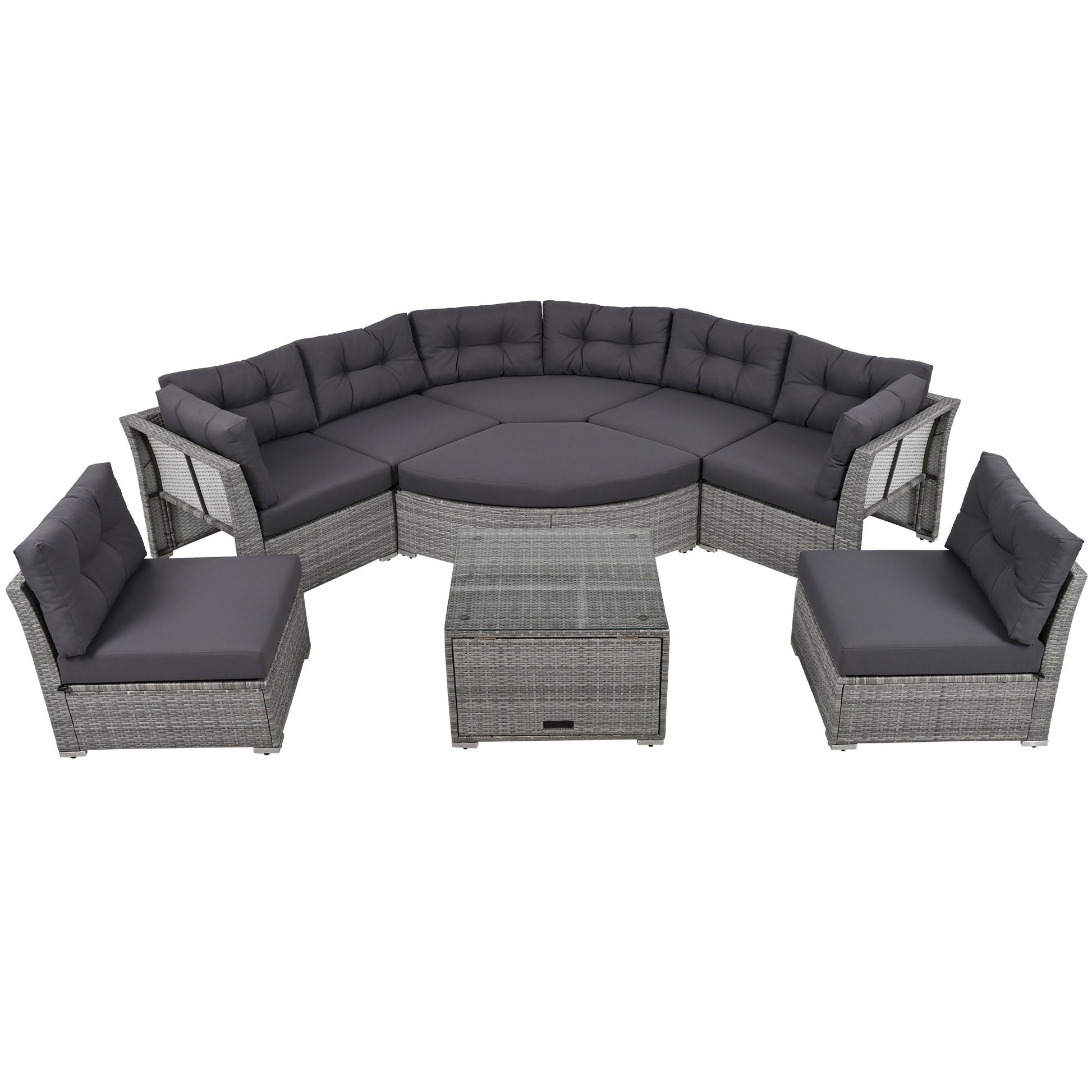 Elegant Patio Furniture Set Outdoor Daybed Rattan Sectional With Cushions And Center Table - Gray - Best Buy Furniture