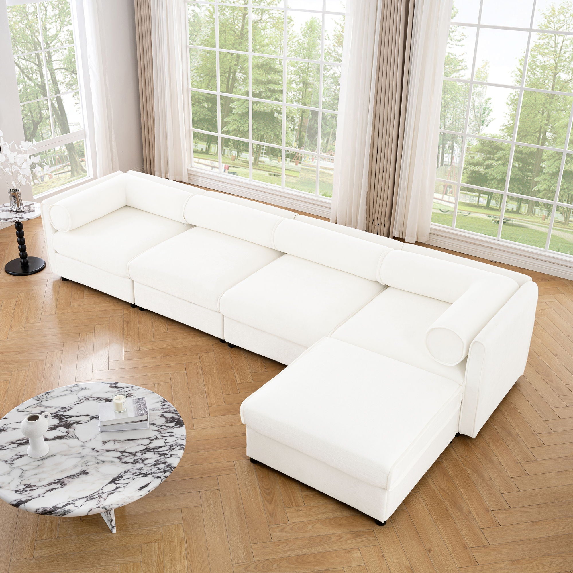 Contemporary Elegant White Chenille Sofa With Storage And Ottoman - Best Buy Furniture