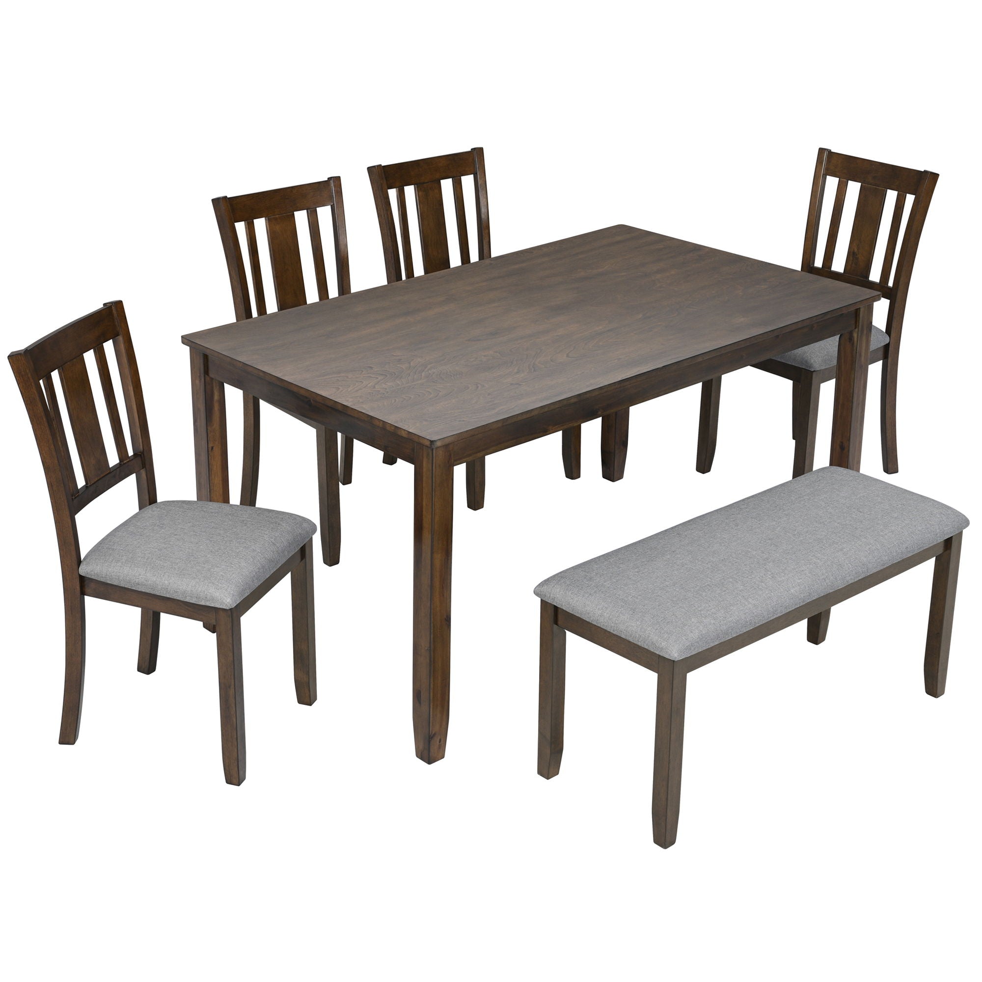 6 Pieces Kitchen Dining Set, Rectangular Wooden Dining Table With 4 Upholstered Chairs And A Bench - Best Buy Furniture