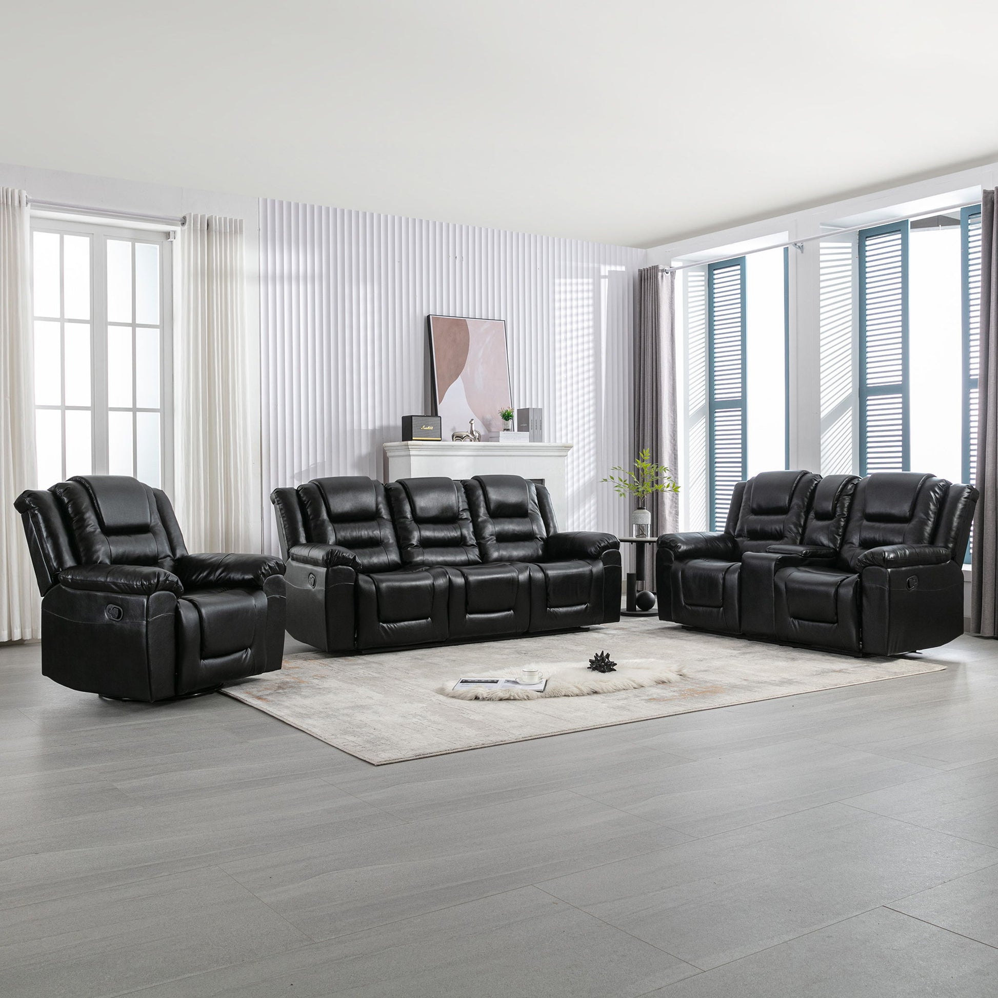 Home Theater Recliner Set Manual Recliner Chair With Wide Armrest, Two Built-In Cup Holders For Living Room - Best Buy Furniture
