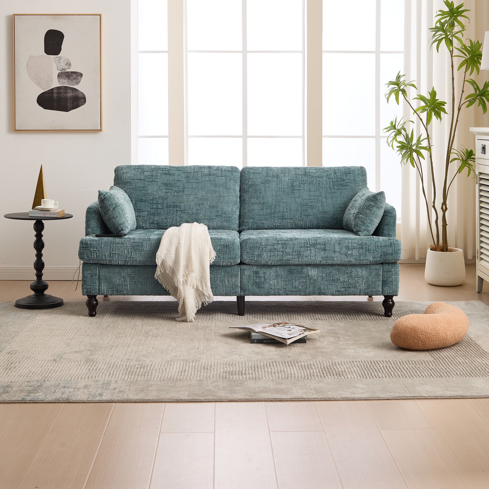 Chenille 2 Seater Sofa With LED Light, USB Charging Port, And Storage Bag - Best Buy Furniture