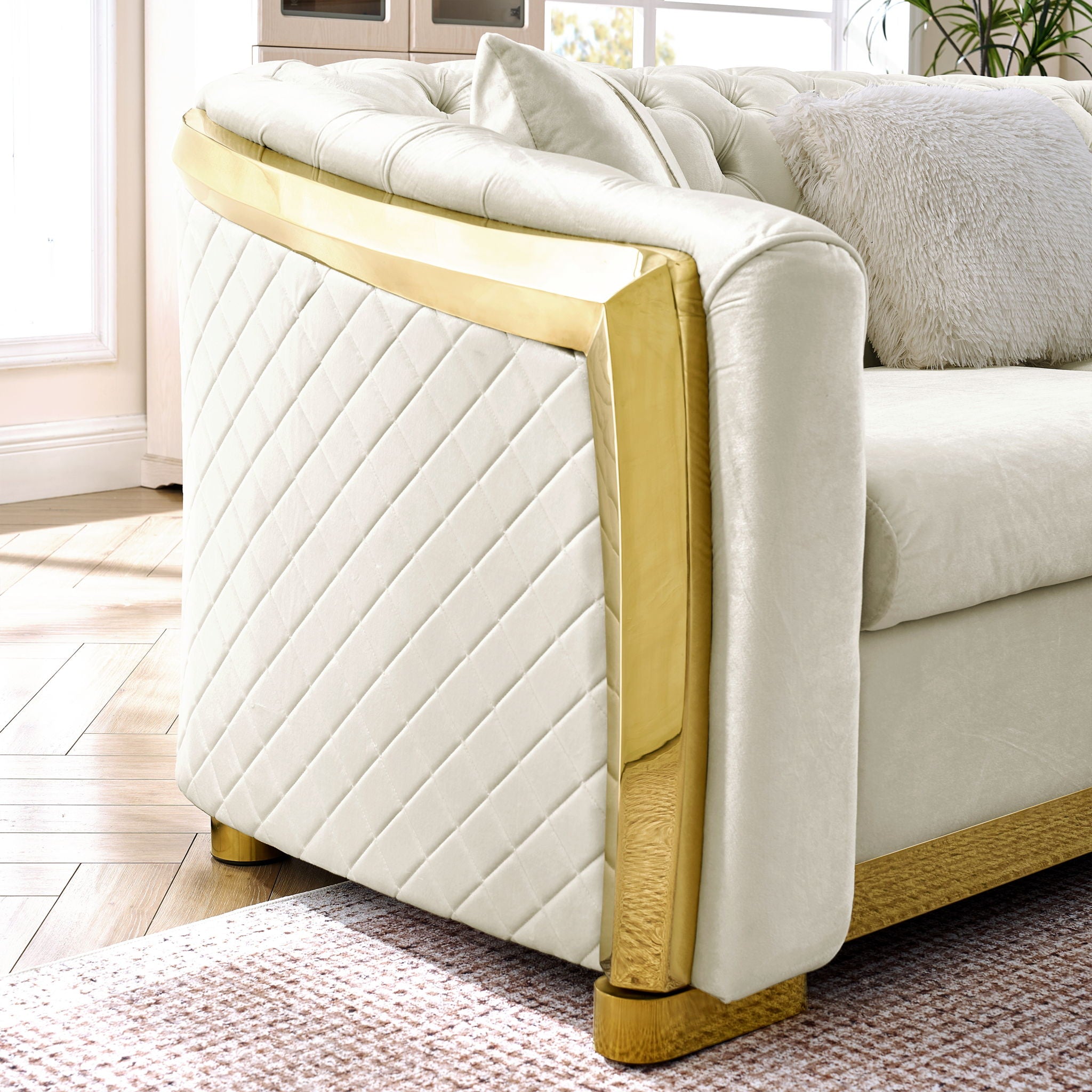 L Shaped Chesterfield Sectional Sofa With Stainless Steel Accents - Best Buy Furniture