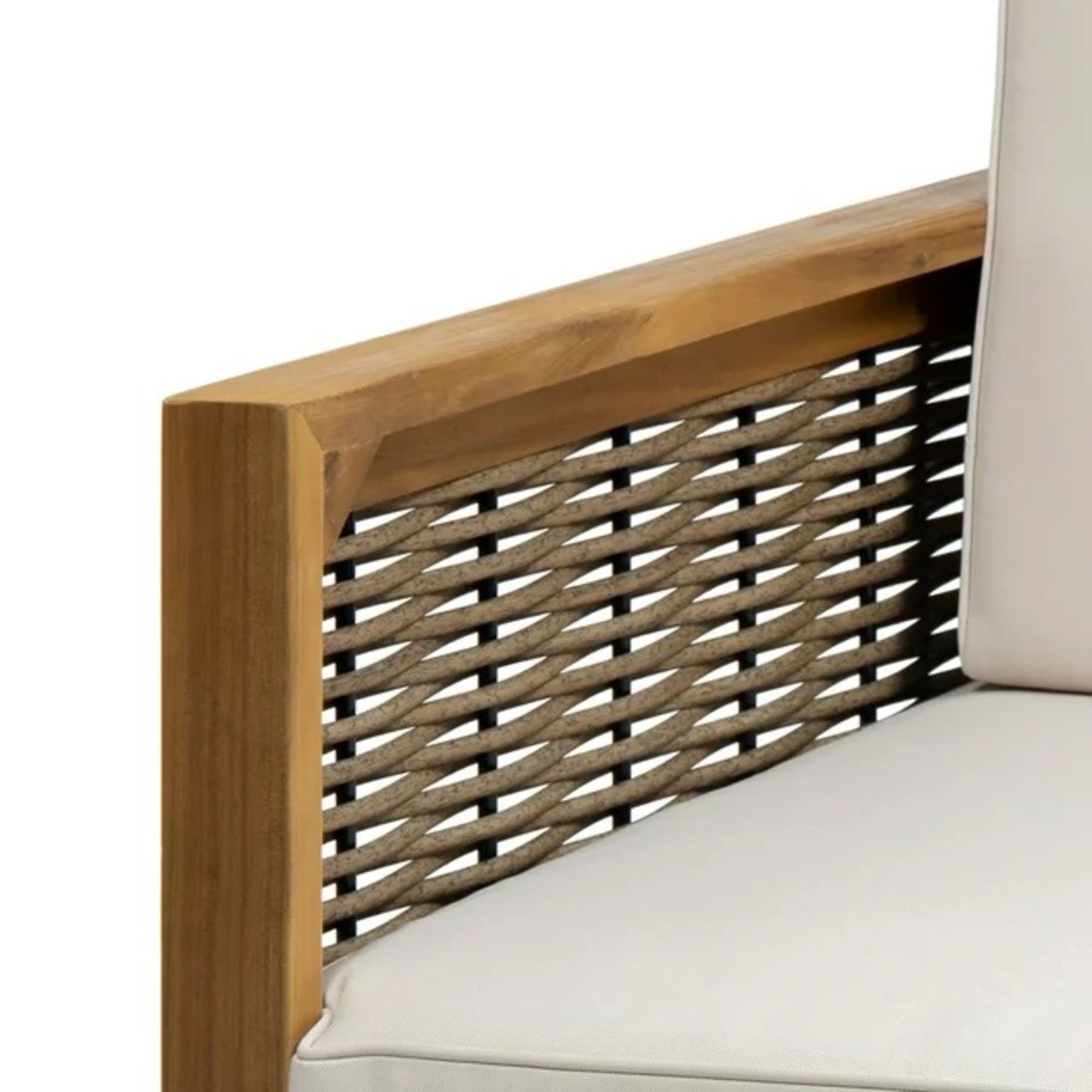 Outdoor 4 Seater Acacia Wood Chat Set With Wicker Accents And Cushions - Teak / Mixed Brown / Beige - Best Buy Furniture