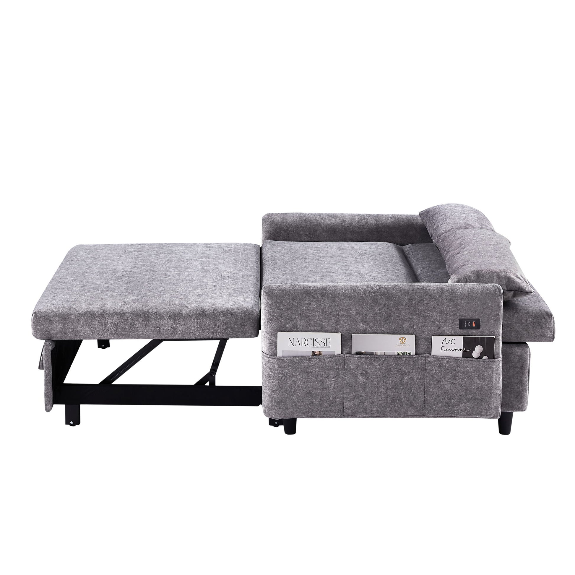 Pull Out Sleep Sofa Bed Loveseats Sofa Couch With Adjsutable Backrest, Storage Pockets, 2 Soft Pillows, USB Ports For Living Room, Bedroom, Apartment, Office - Best Buy Furniture