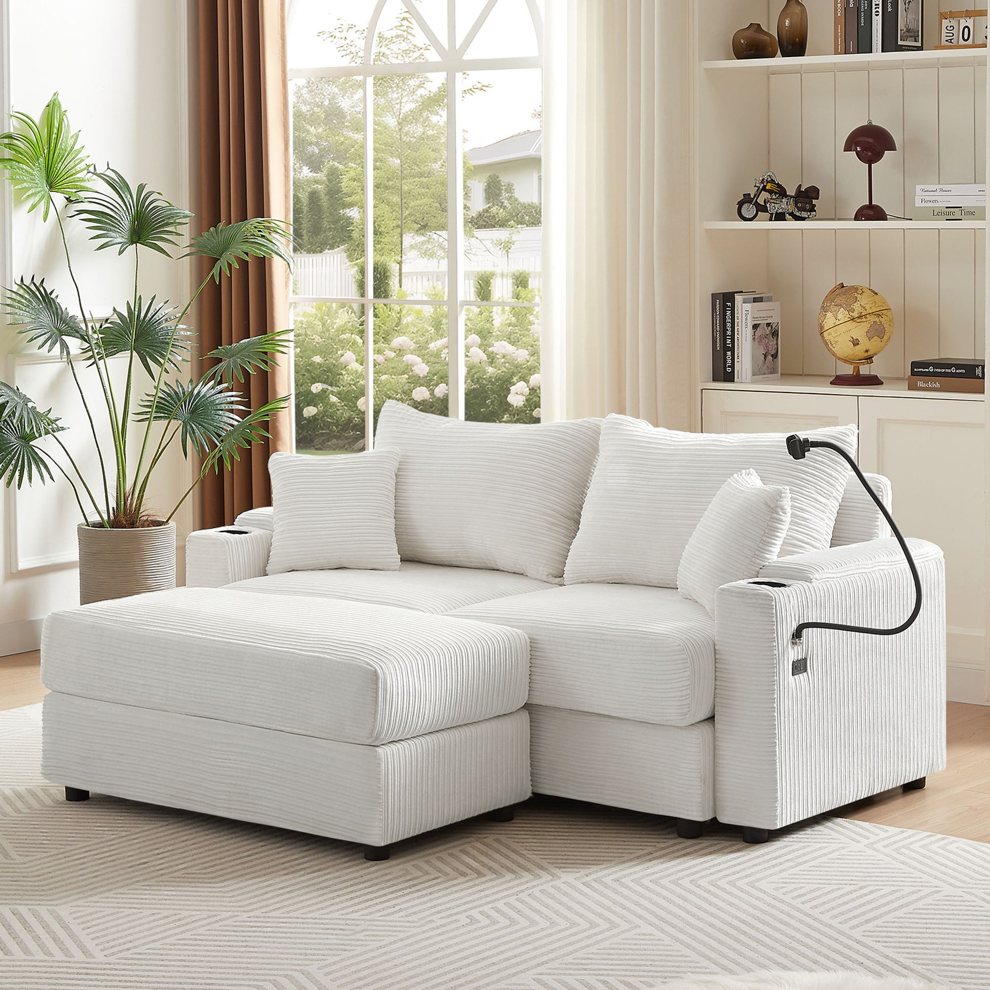 Modern Style Loveseat Sofa Sectional Sofa Couch With Storage Space, A Movable Ottoman, Two USB Ports, Two Cup Holders, A Phone Holder For Living Room - Best Buy Furniture
