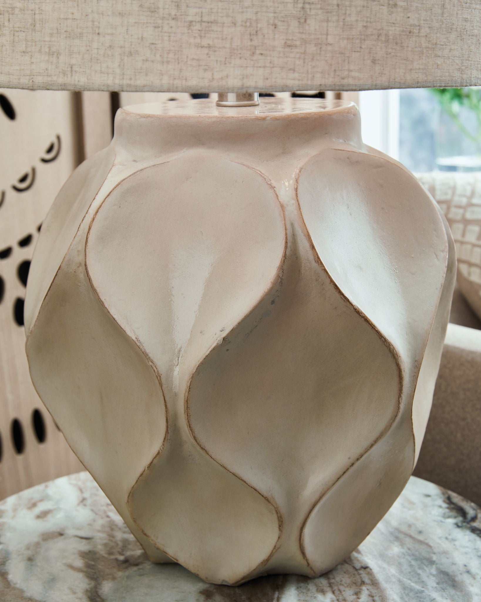 Edselham - Paper Table Lamp - Distressed Cream - Best Buy Furniture