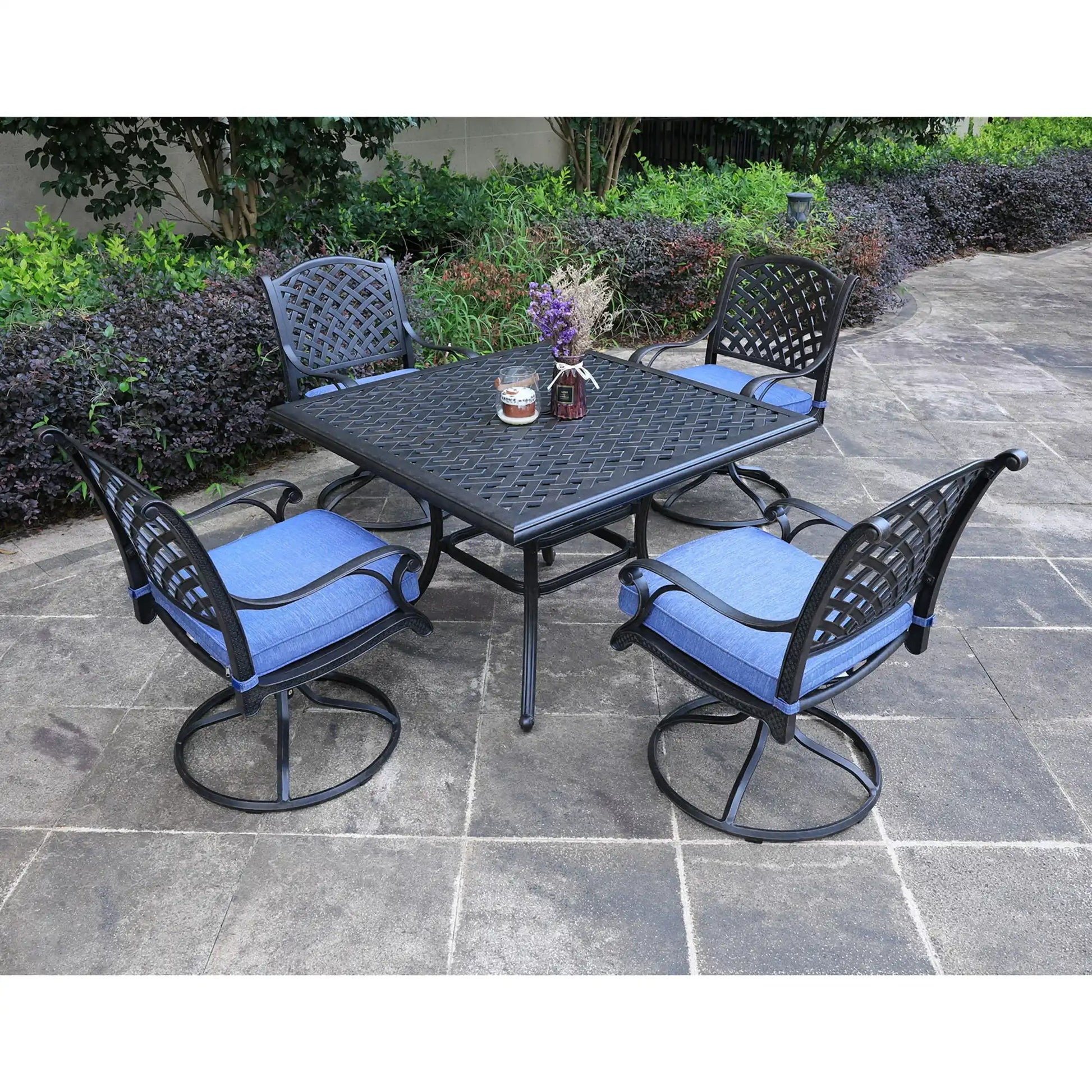 Square 4 Person 43.19" Long Aluminum Dining Set With Cushions - Best Buy Furniture