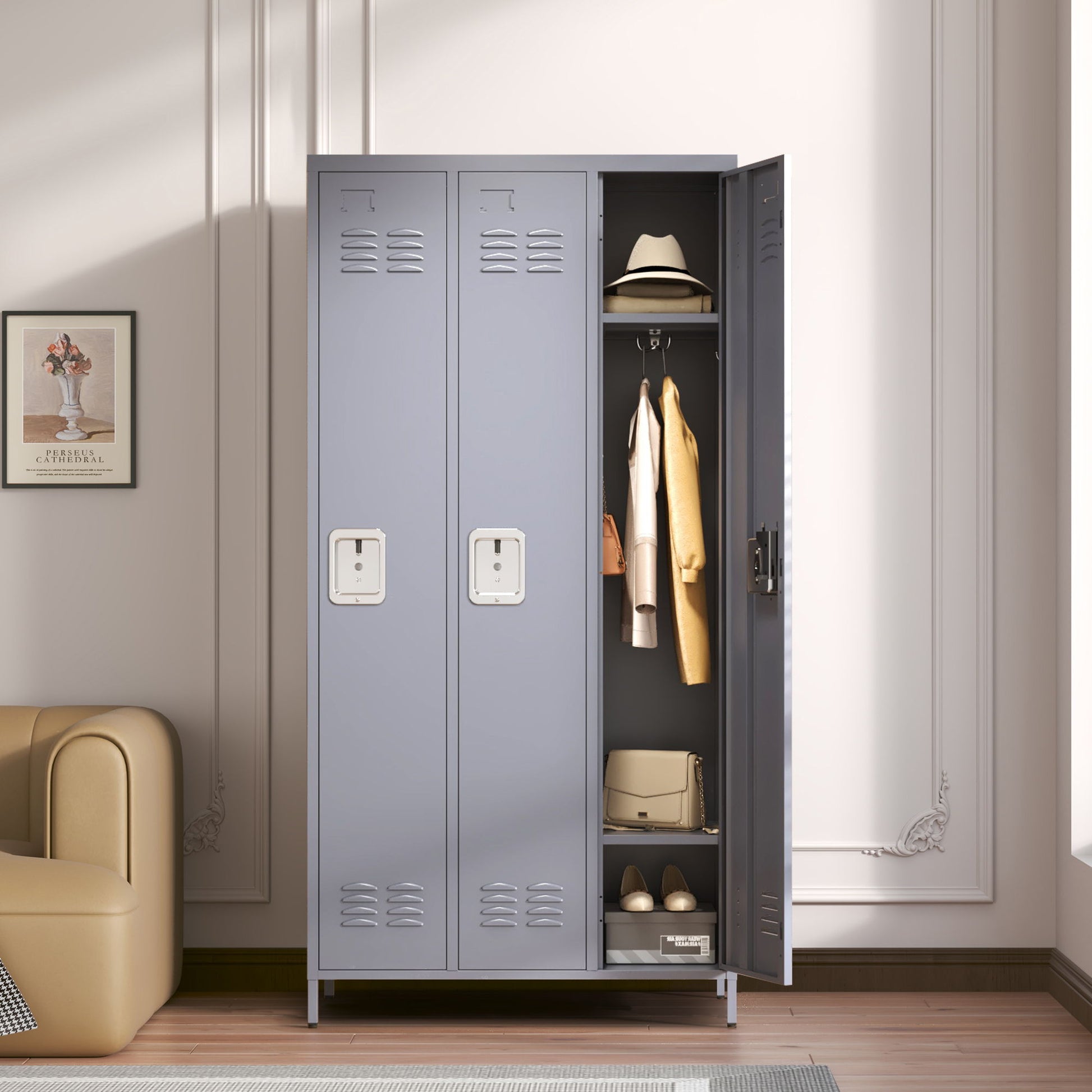 3 Door Lockers With Lock For Home, Gym, Office, School, And Garage - Gray - Best Buy Furniture