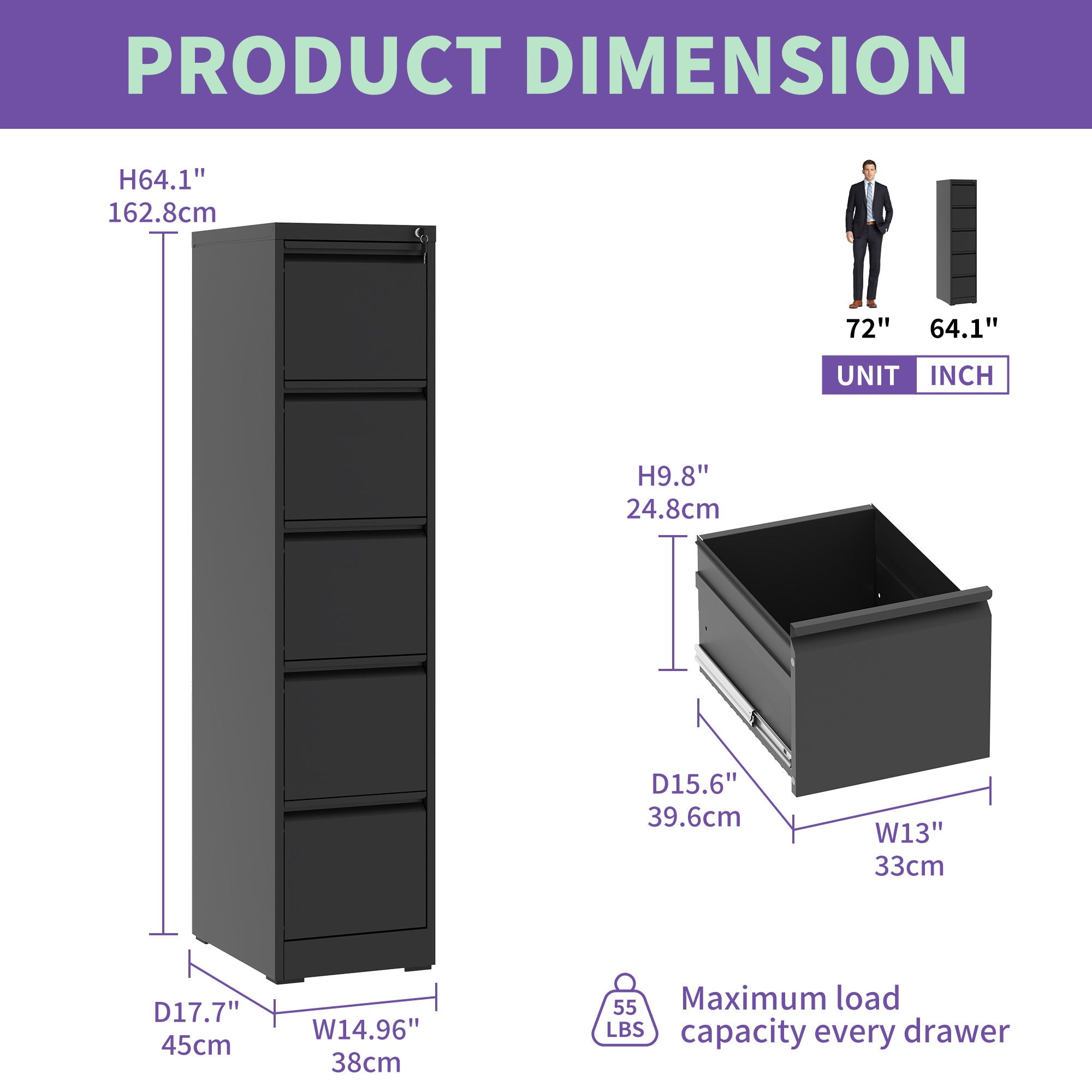 Steel Drawer Vertical File Cabinet With Lock For A4 Legal / Letter Size - Best Buy Furniture