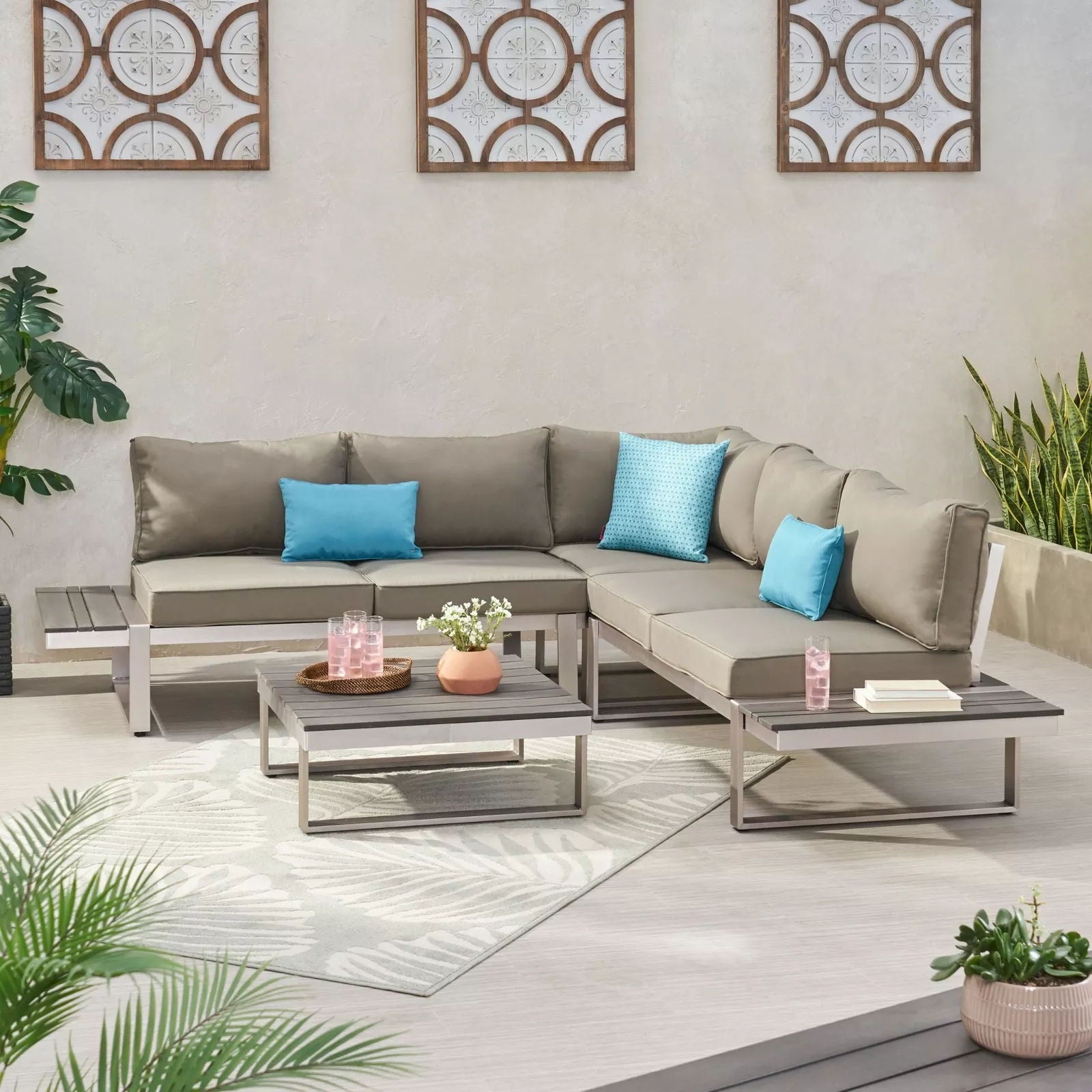 Sterling - Outdoor V Shaped 5 Seater Sofa Set With Cushions - Best Buy Furniture