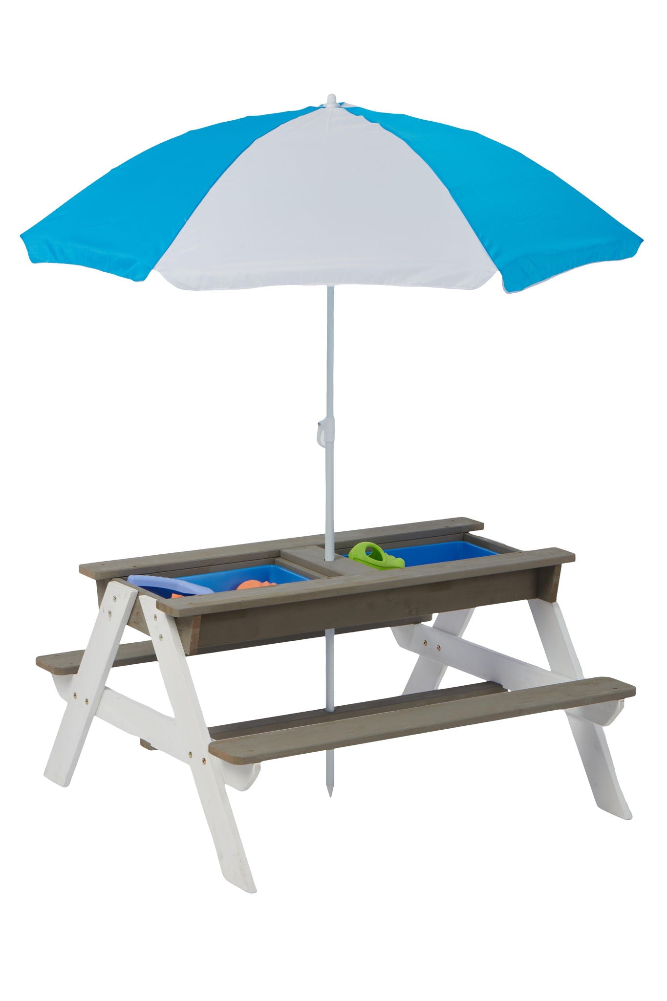 Wooden Kids Picnic Table, Sand And Water Table With Umbrella, Activity Table For Outdoor Backyard Patio Play - White / Gray - Best Buy Furniture