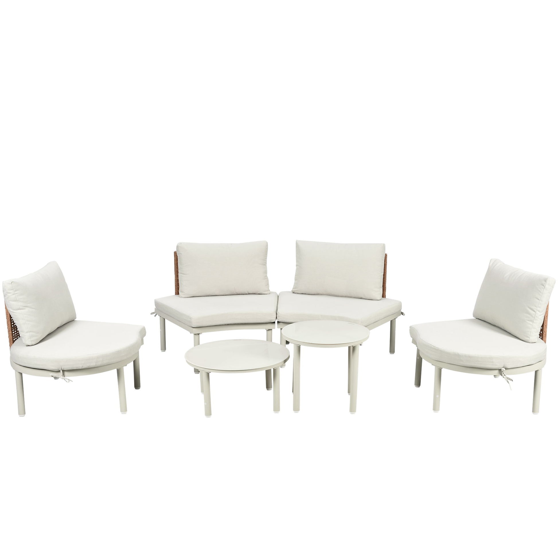 6 Piece Patio Set, Half Moon Outdoor Sectional Sofa With 2 High Low Coffee Tables, 4 Pillows & Cushions - Best Buy Furniture