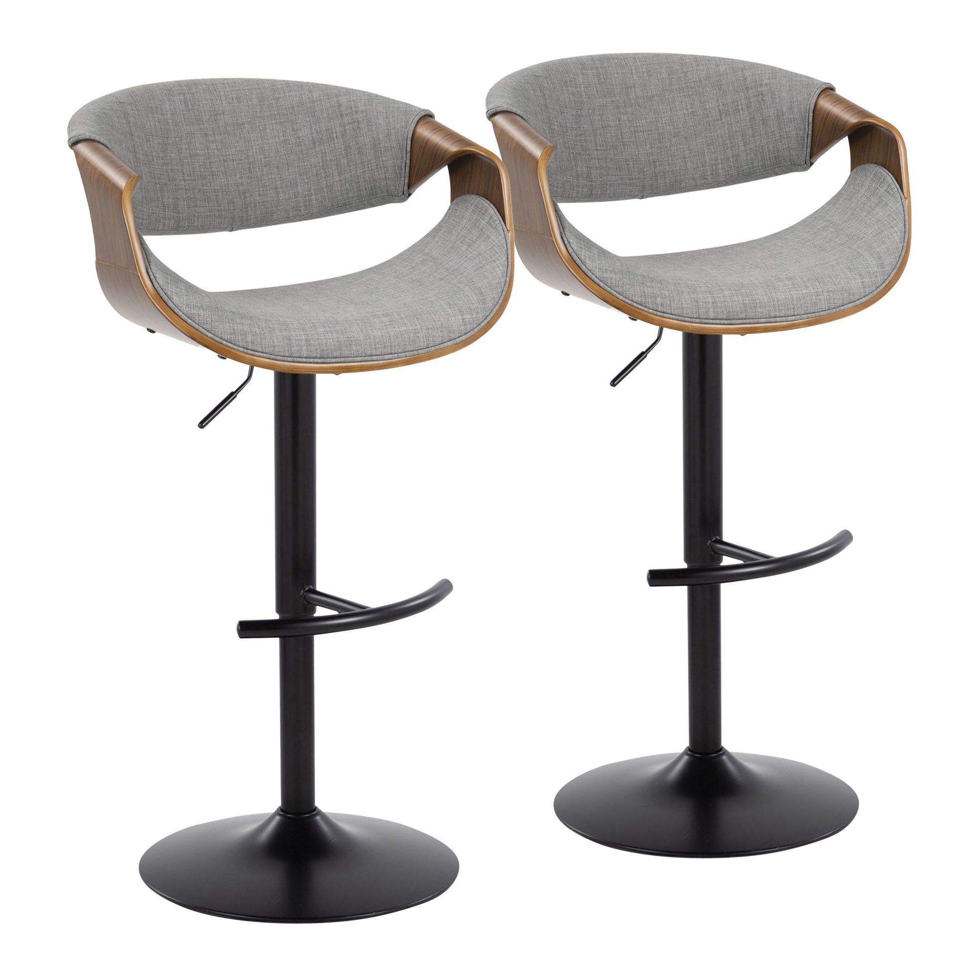 Curvo - Mid Century Modern Adjustable Barstool With Swivel & Rounded T Footrest (Set of 2) - Best Buy Furniture