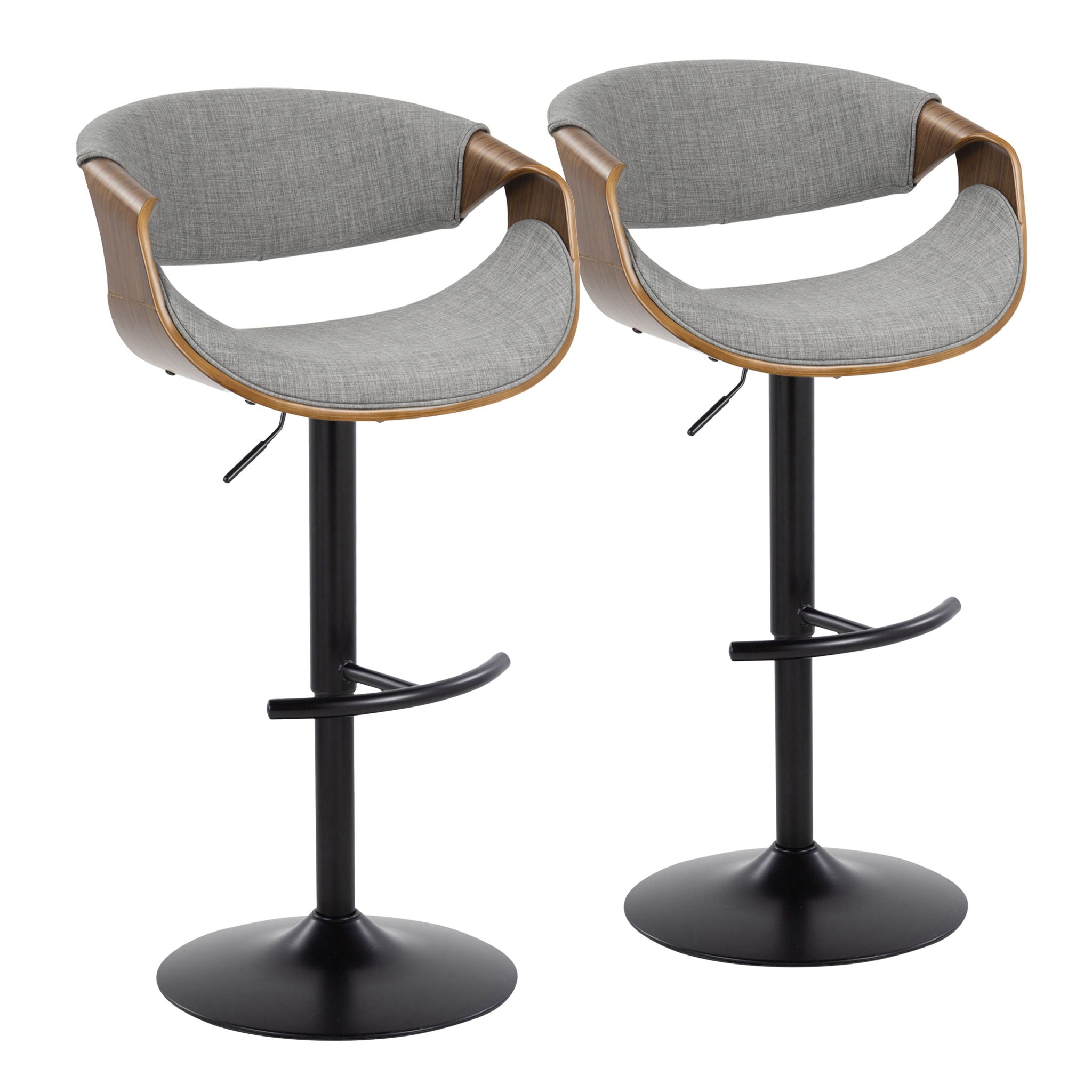Curvo - Mid Century Modern Adjustable Barstool With Swivel & Rounded T Footrest (Set of 2) - Best Buy Furniture