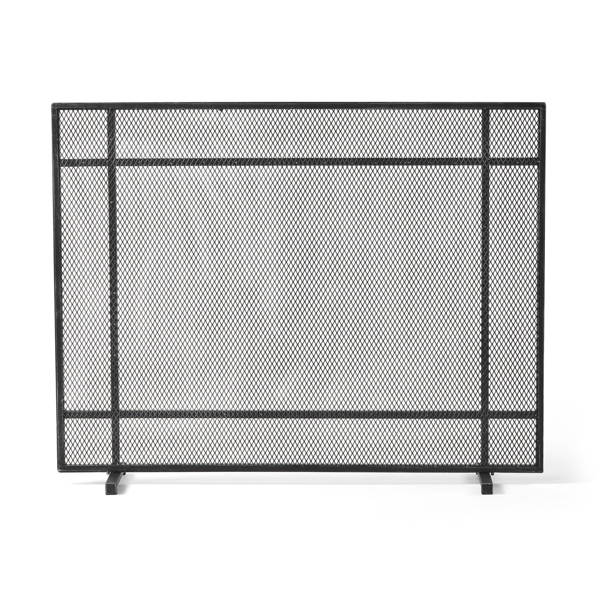 Markus - Modern Single Panel Iron Firescreen Black Brushed Silver - Best Buy Furniture