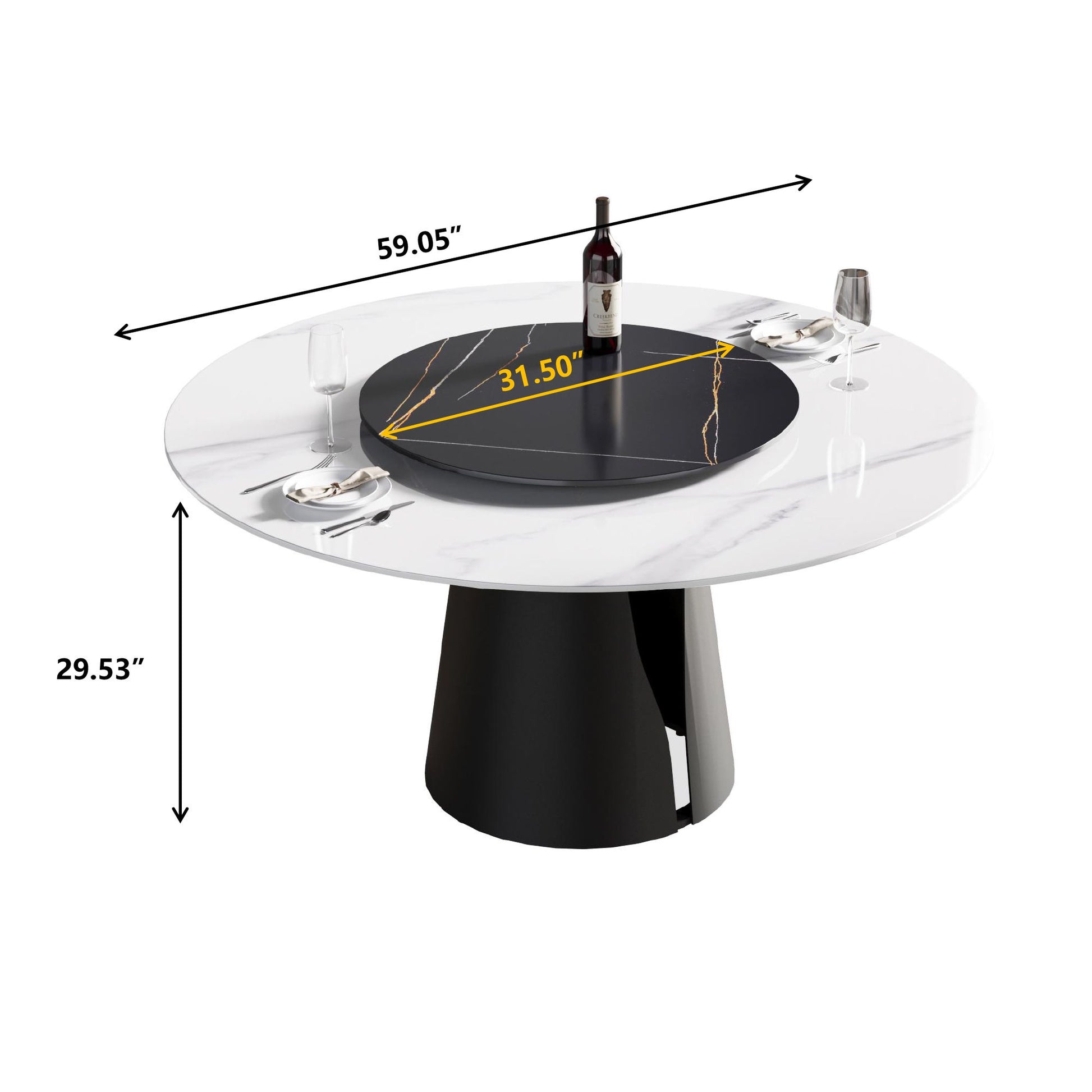 Modern Artificial Stone Round Carbon Steel Base Dining Table, Can Accommodate 6 People, Black Artificial Stone Turntable - Best Buy Furniture