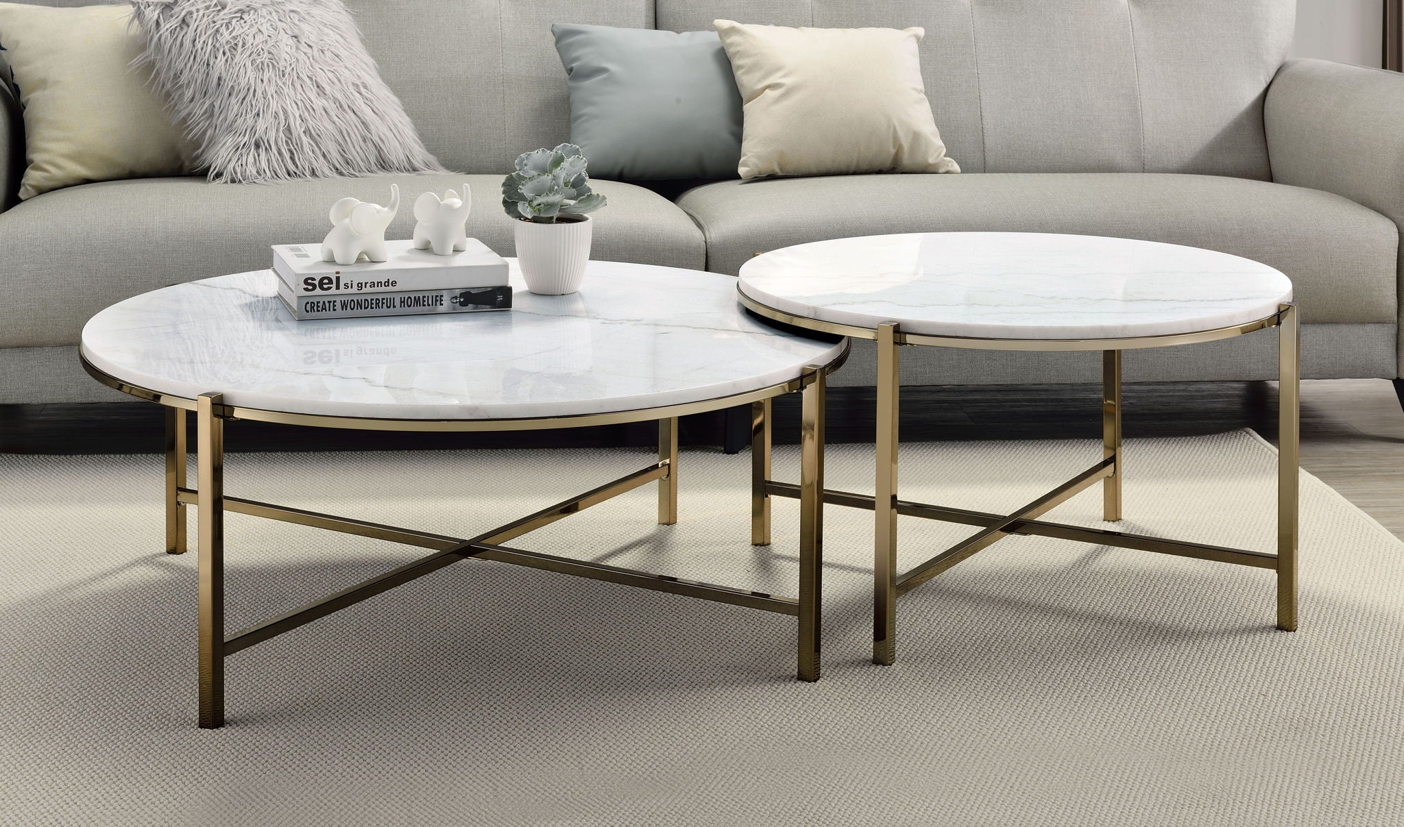 Zaidee - Marble Top Nickel Nesting Table Set - White - Best Buy Furniture