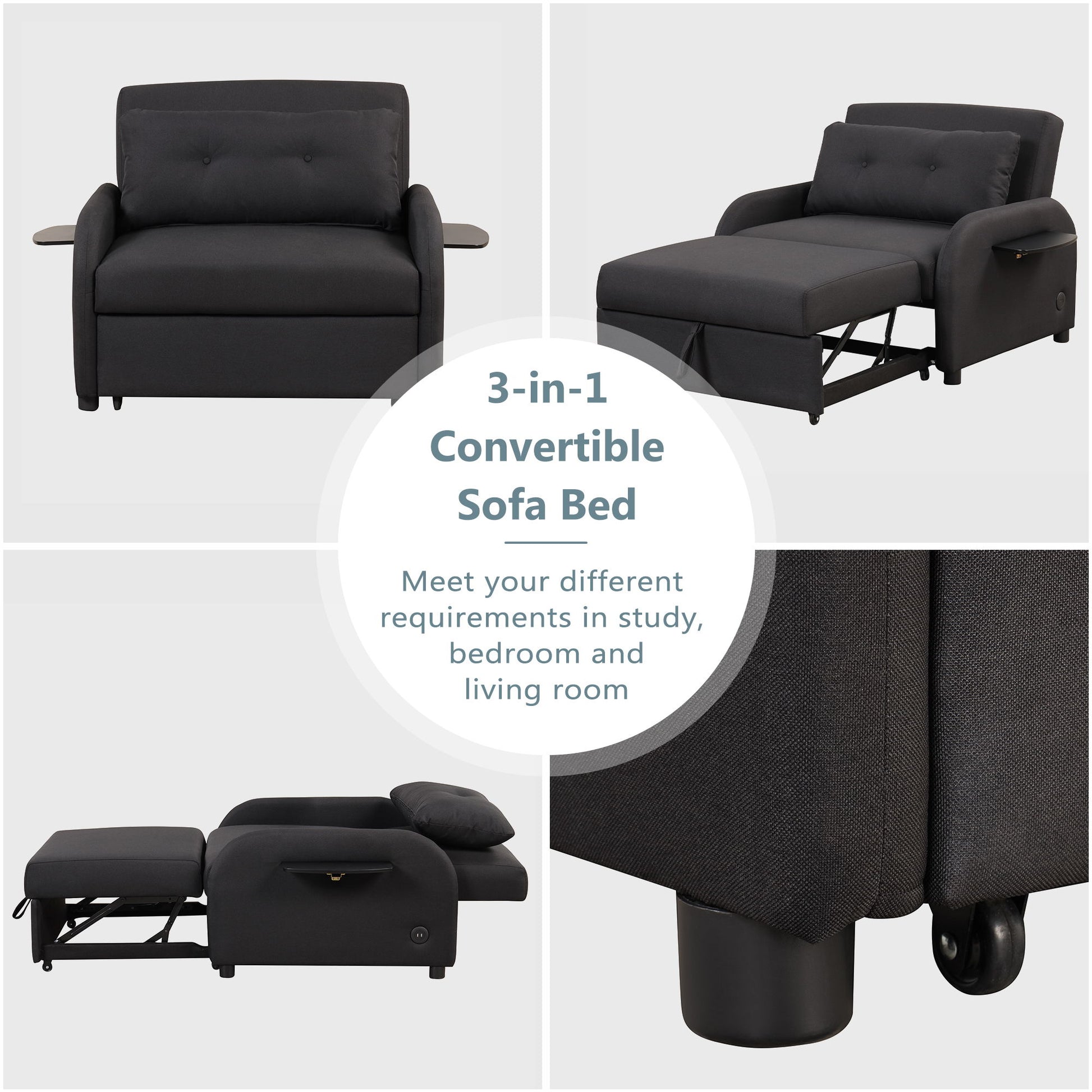 Versatile Pull Out Sofa Sleeper 3 In 1 With Wing Table & USB Charge, Compact Design - Best Buy Furniture