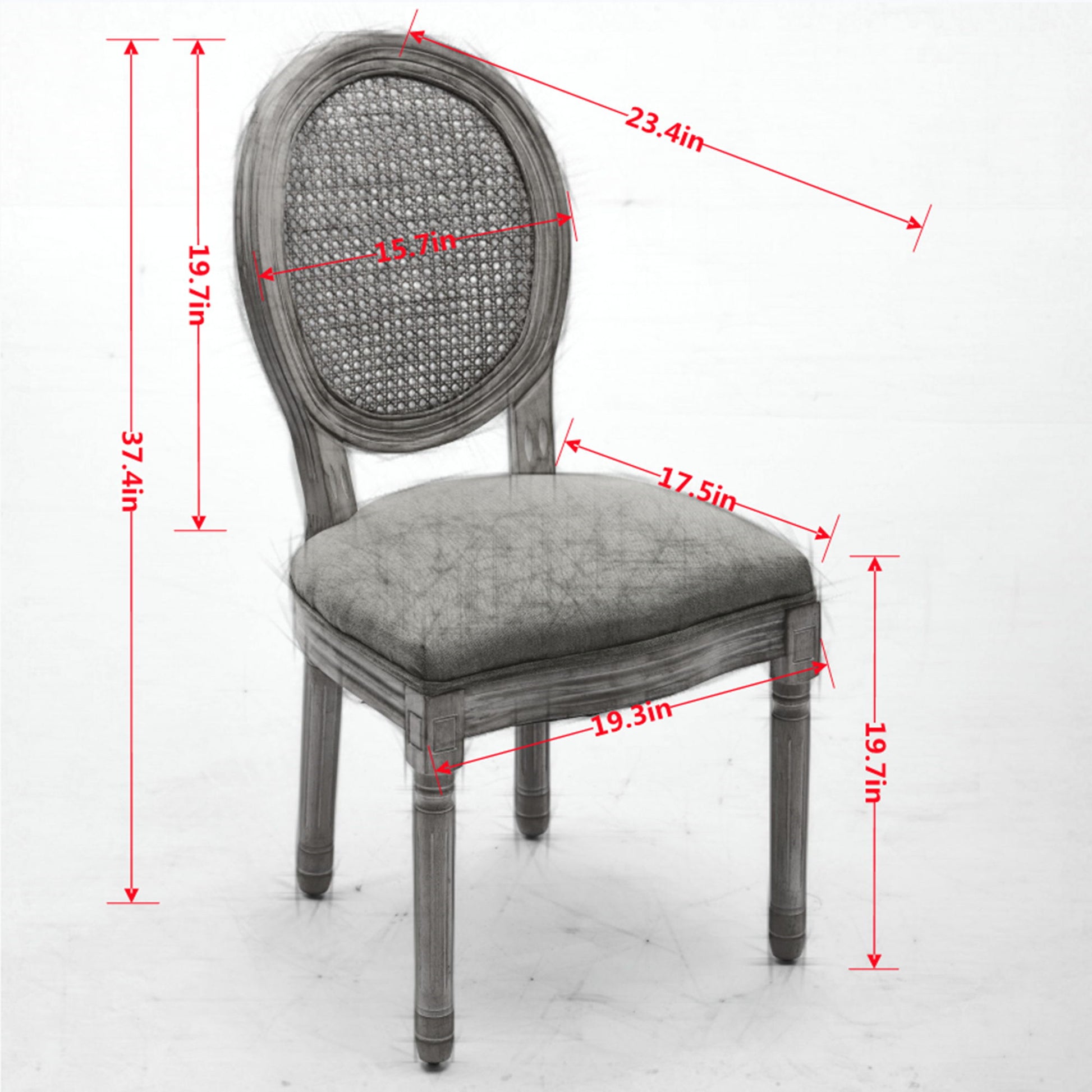 French Style Solid Wood Frame Antique Painting Linen Fabric Rattan Back Dining Chair (Set of 2) - Best Buy Furniture