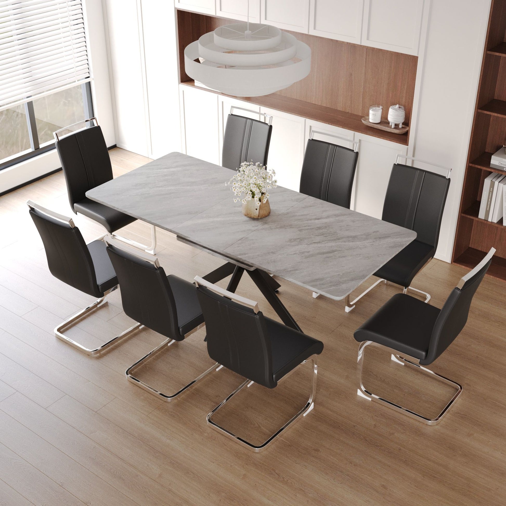 Modern Extendable Dining Table Set With Soft Padded Armless Chairs - Best Buy Furniture
