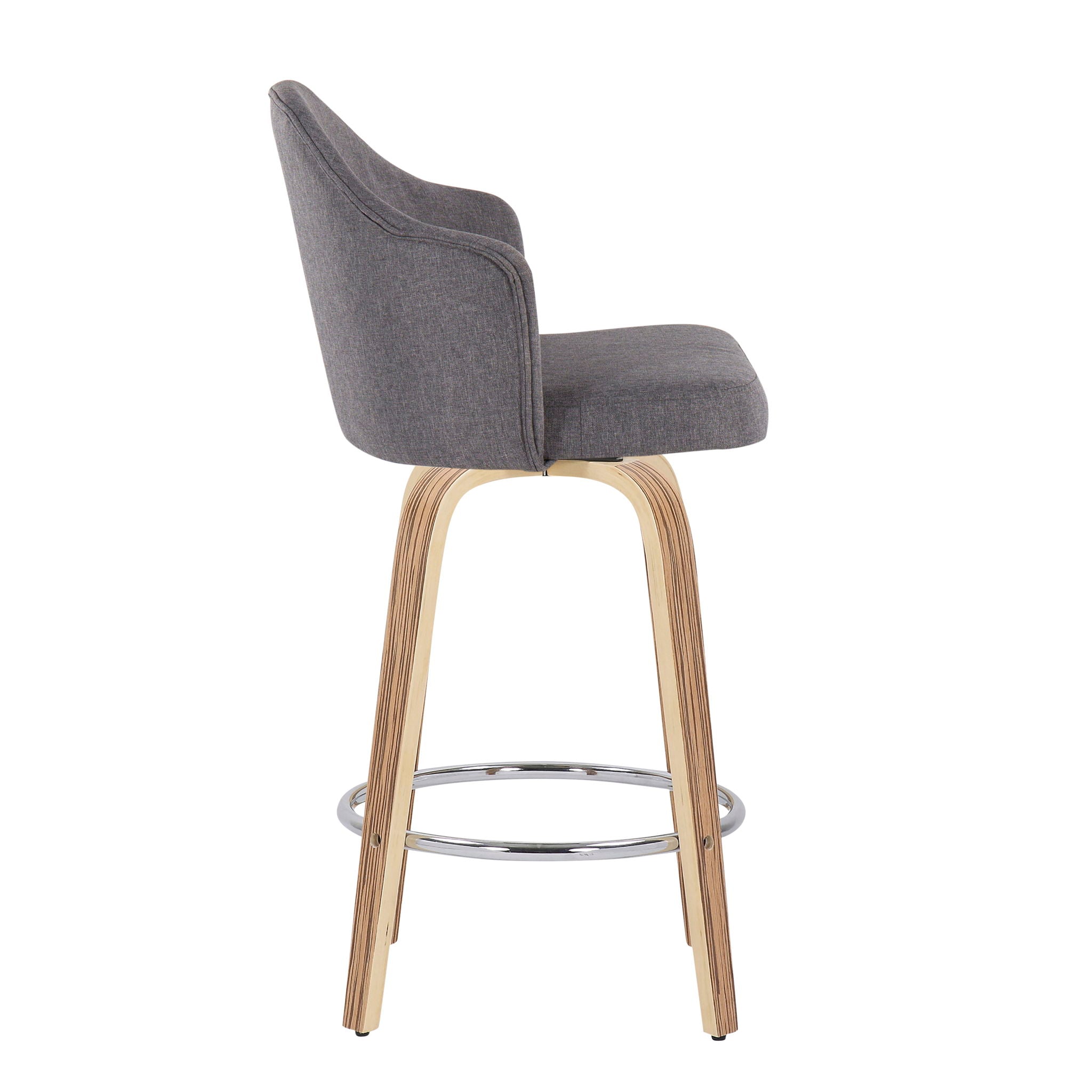 Ahoy - Mid-Century Modern Fixed Height Counter Stool With Zebra Legs / Round Chrome Footrest (Set of 2) - Gray - Best Buy Furniture
