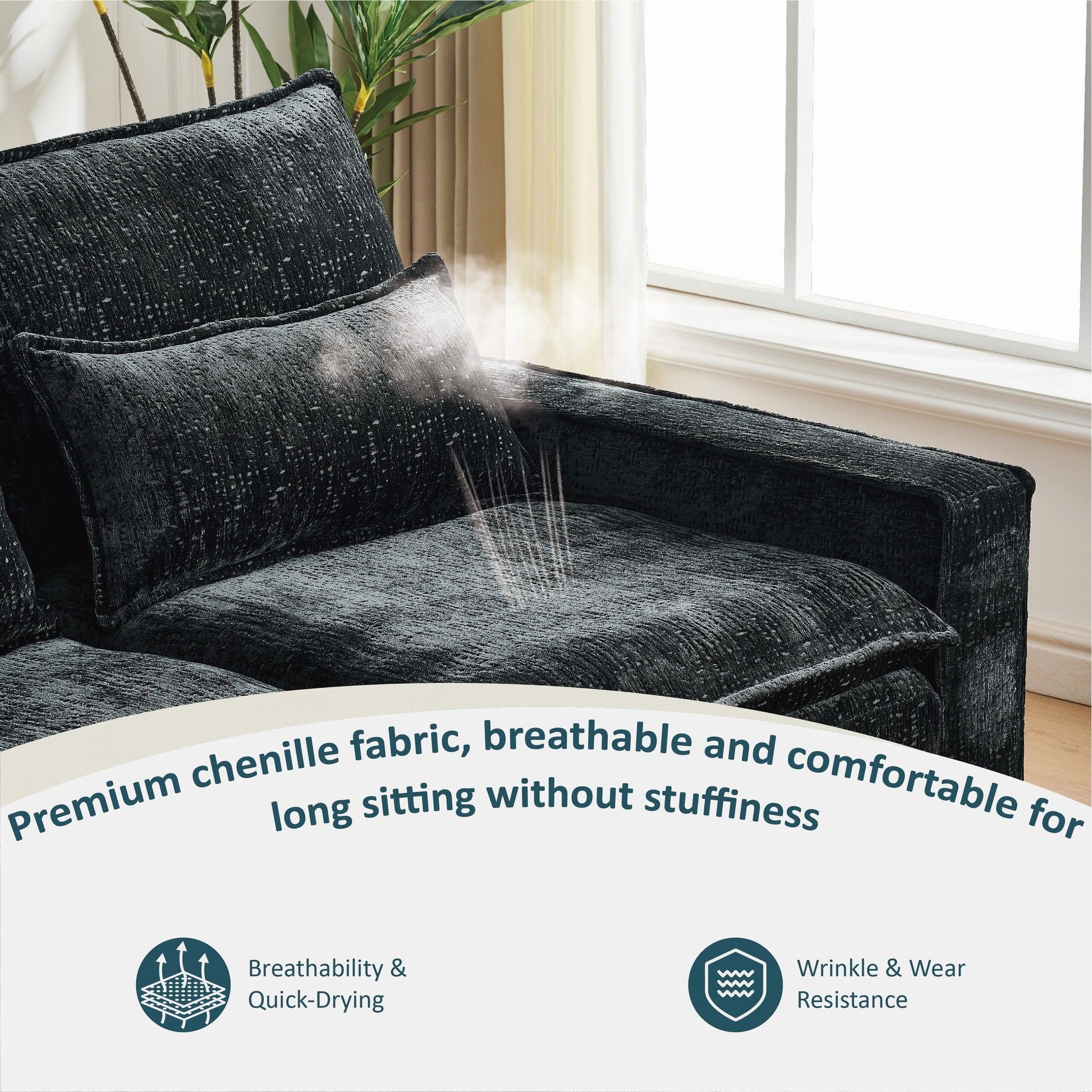 Modern Comfy Chenille L Shaped Sectional Sofa With Movable Ottoman - Best Buy Furniture