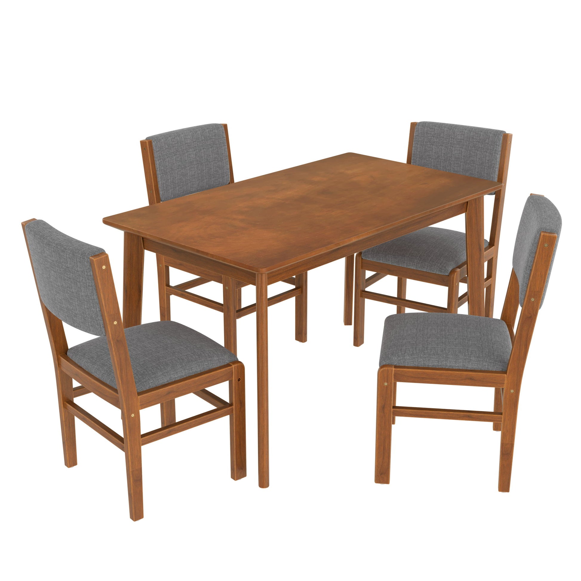 5 Pieces Rectangle Wooden Dining Table Set, Mid Century Modern Kitchen Table And 4 Upholstered Chairs For Home, Saving Space - Brown / Gray - Best Buy Furniture