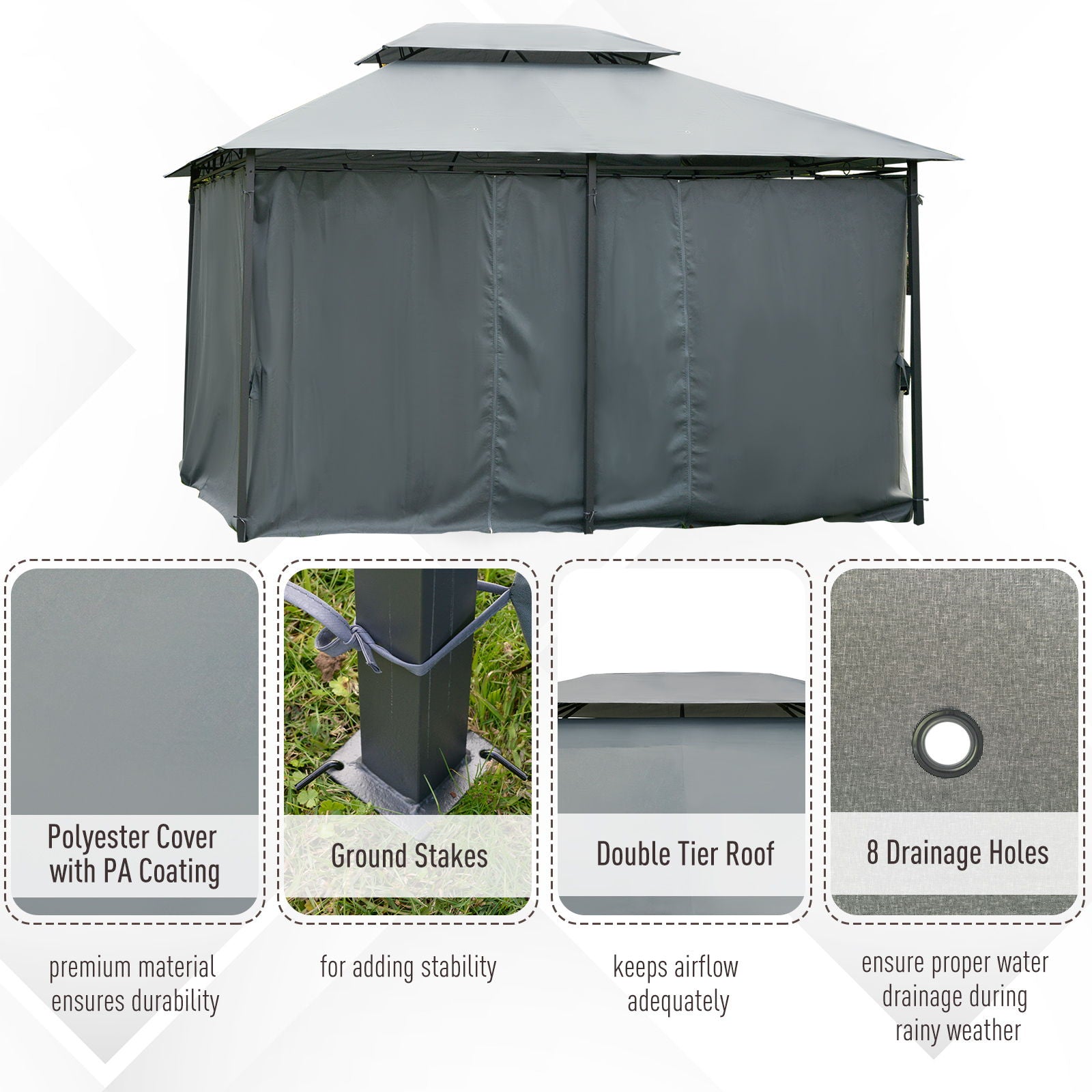 Outsunny - Patio Gazebo, Outdoor Gazebo Canopy Shelter With Curtains, Vented Roof, Steel Frame For Garden, Lawn, Backyard And Deck, - Sage Gray - Best Buy Furniture