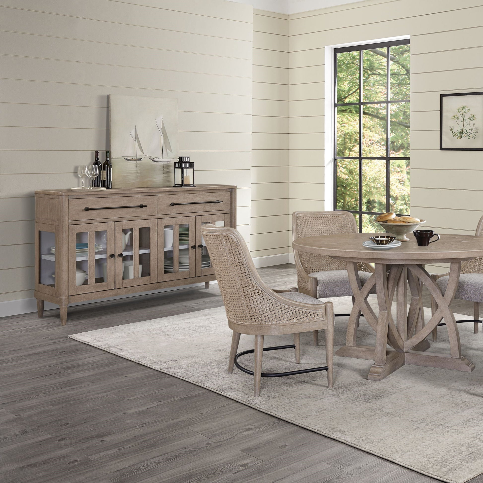 Power Ready - Buffet With Glass Cabinet Doors - Sand - Best Buy Furniture