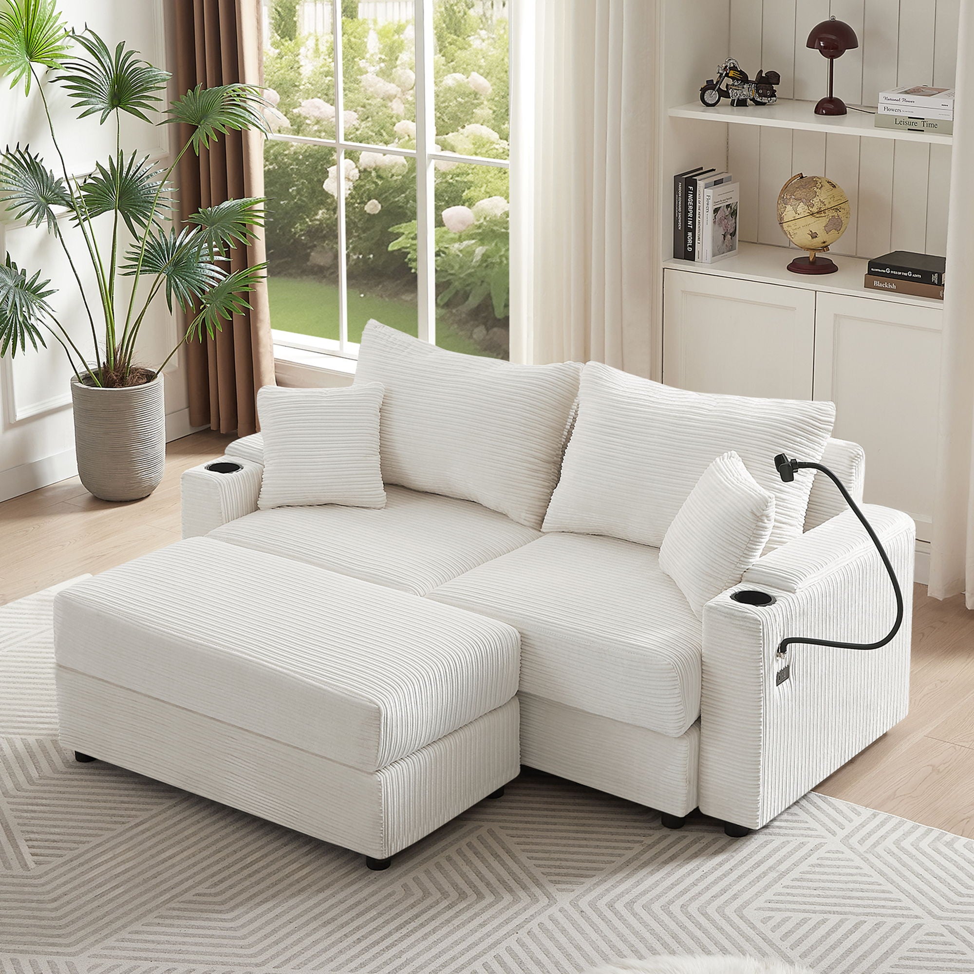 Modern Style Loveseat Sofa Sectional Sofa Couch With Storage Space, A Movable Ottoman, Two USB Ports, Two Cup Holders, A Phone Holder For Living Room - Best Buy Furniture