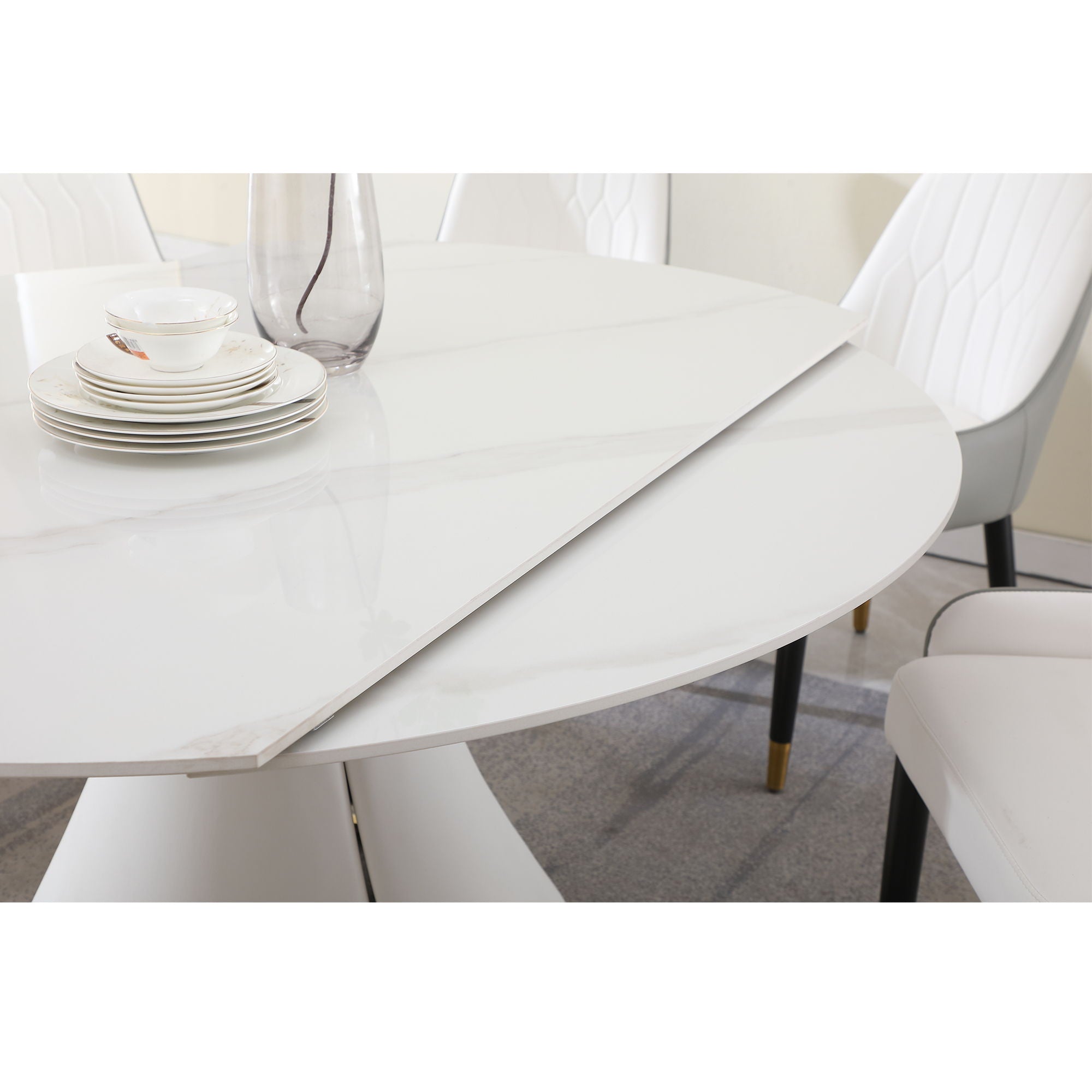 Fashion Modern Sintered Stone Dining Table With Retractable Function And Chairs - Best Buy Furniture