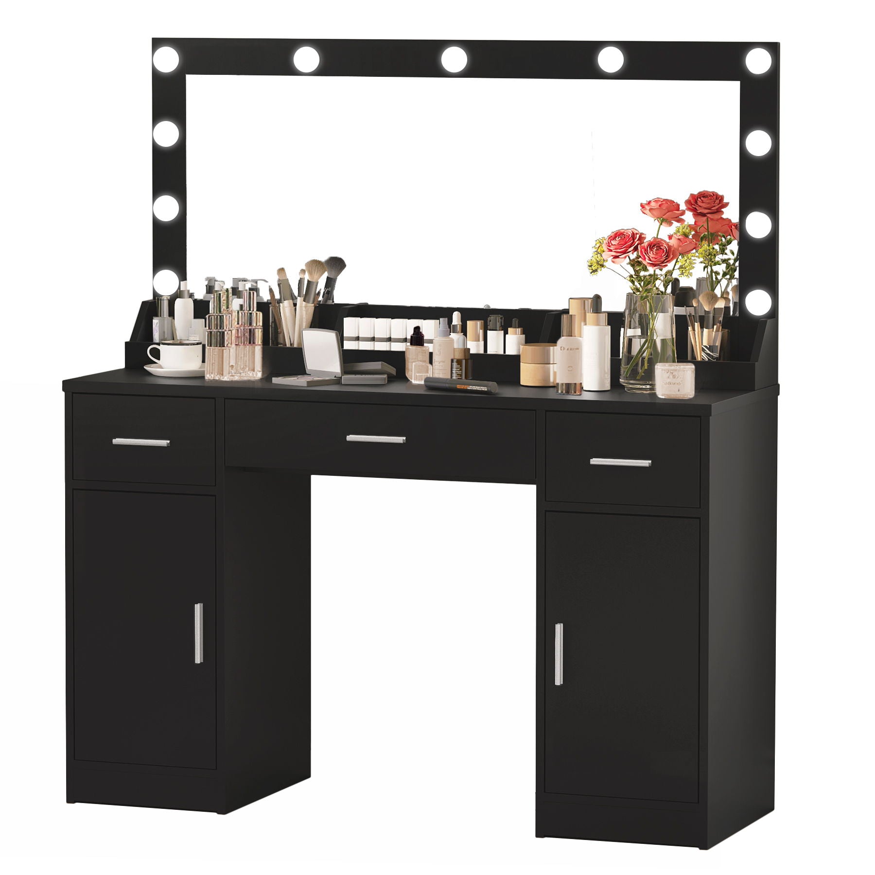 Vanity Desk With Large Mirror, 3 Colour Lighting Modes, Adjustable Brightness, Dresser With 3 Drawers & 2 Vertical Cabinets, Makeup Vanity Table For Women & Girls - Best Buy Furniture