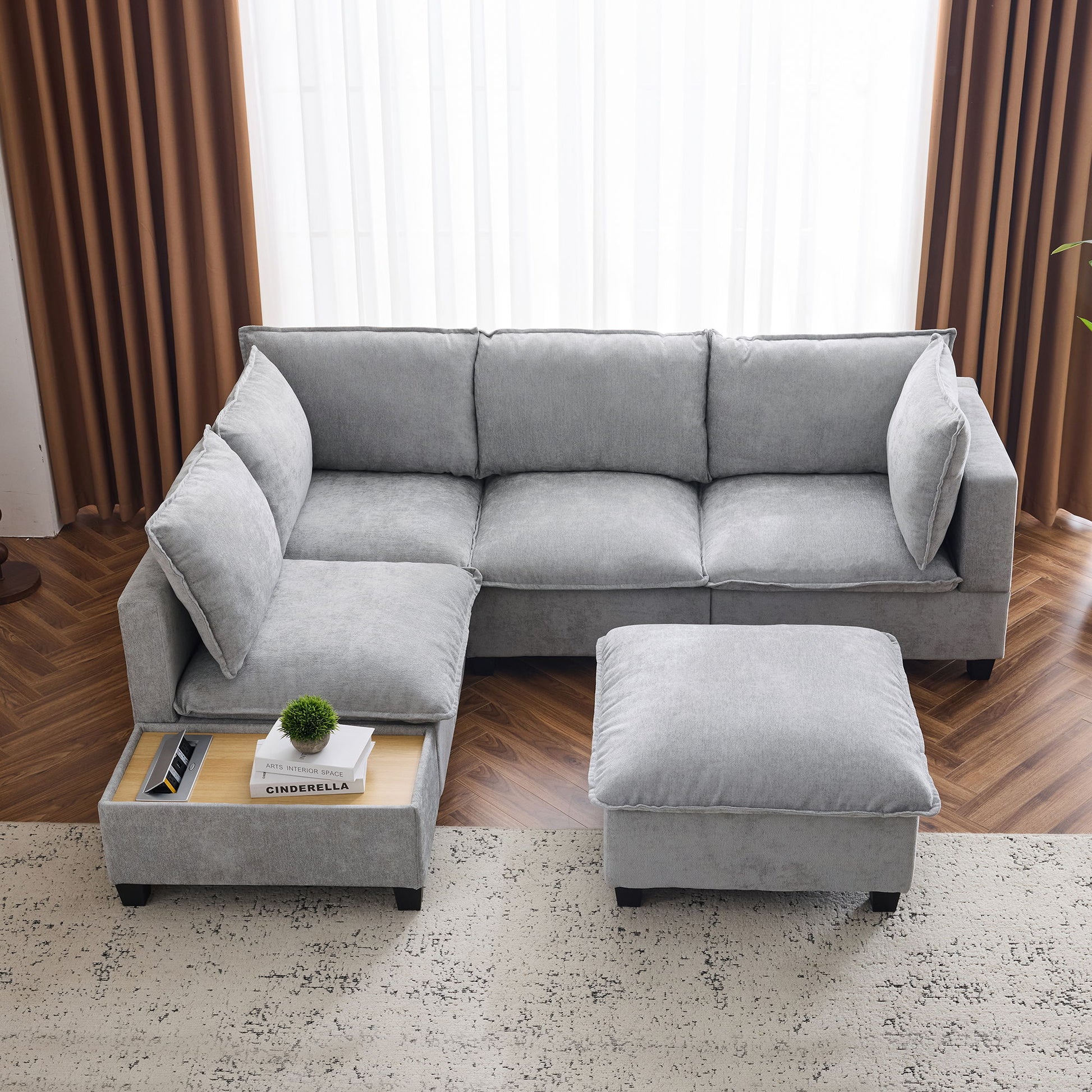 U-Shaped Sectional Modular Sofa With A Movable Ottoman, A Coffee Table With Hidden Charging Devices For Living Room - Best Buy Furniture