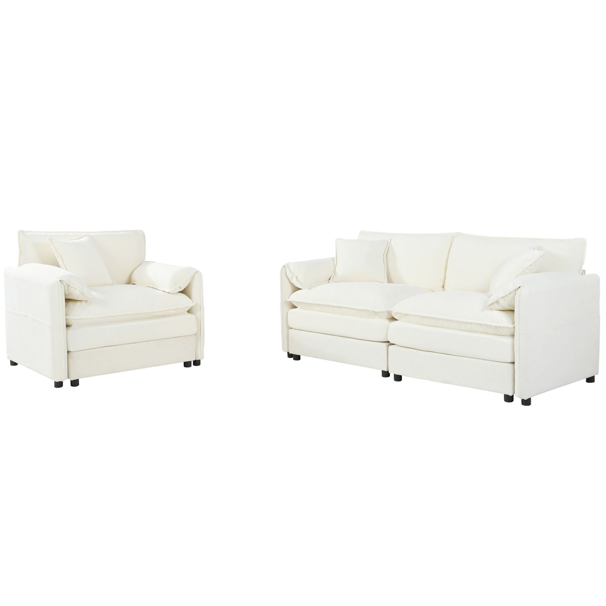 Modern Upholstered Chenille Loveseat And Armchair Set With Pillows - Best Buy Furniture