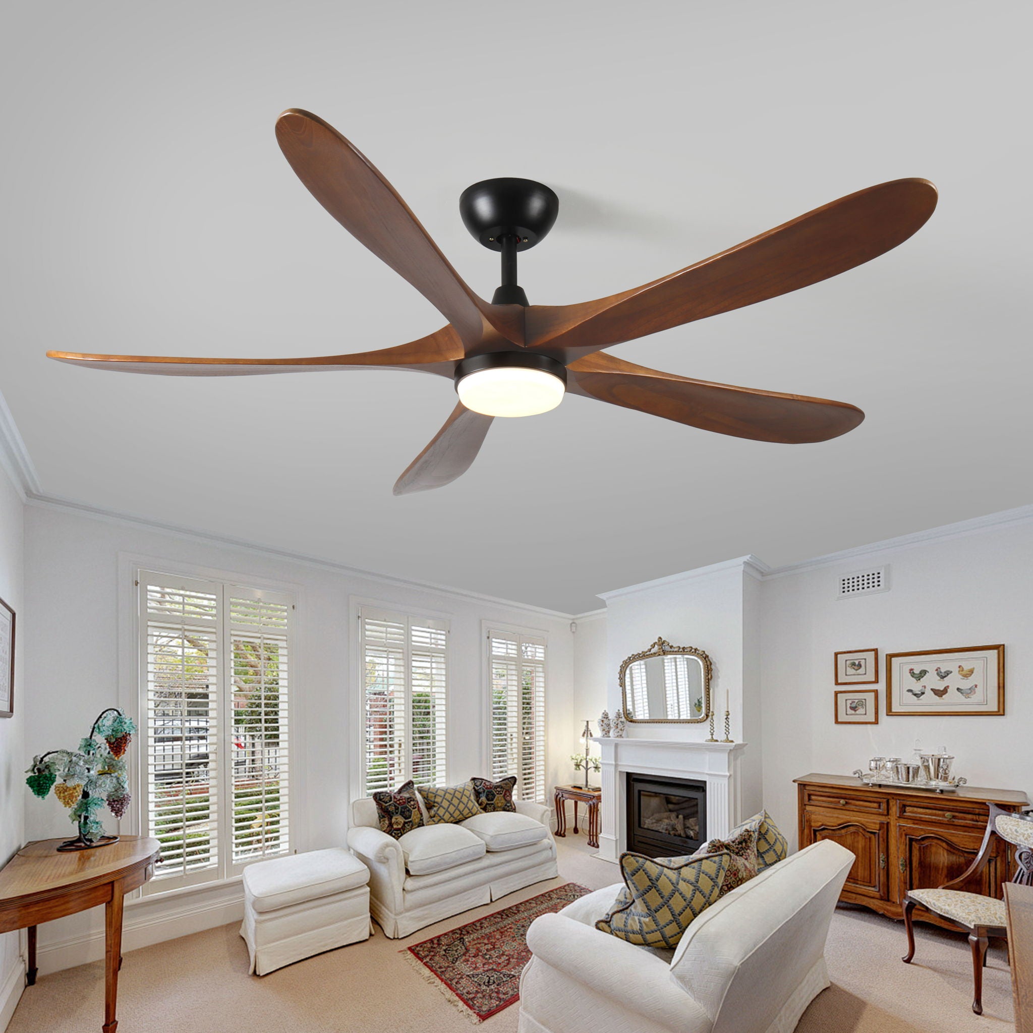 Solid Wood With Remote Control With Light (LED) Modern DC Motor Indoor / Outdoor 5 Blade Ceiling Fan For Patios, Bedrooms And Farmhouses - Antique Brown - Best Buy Furniture
