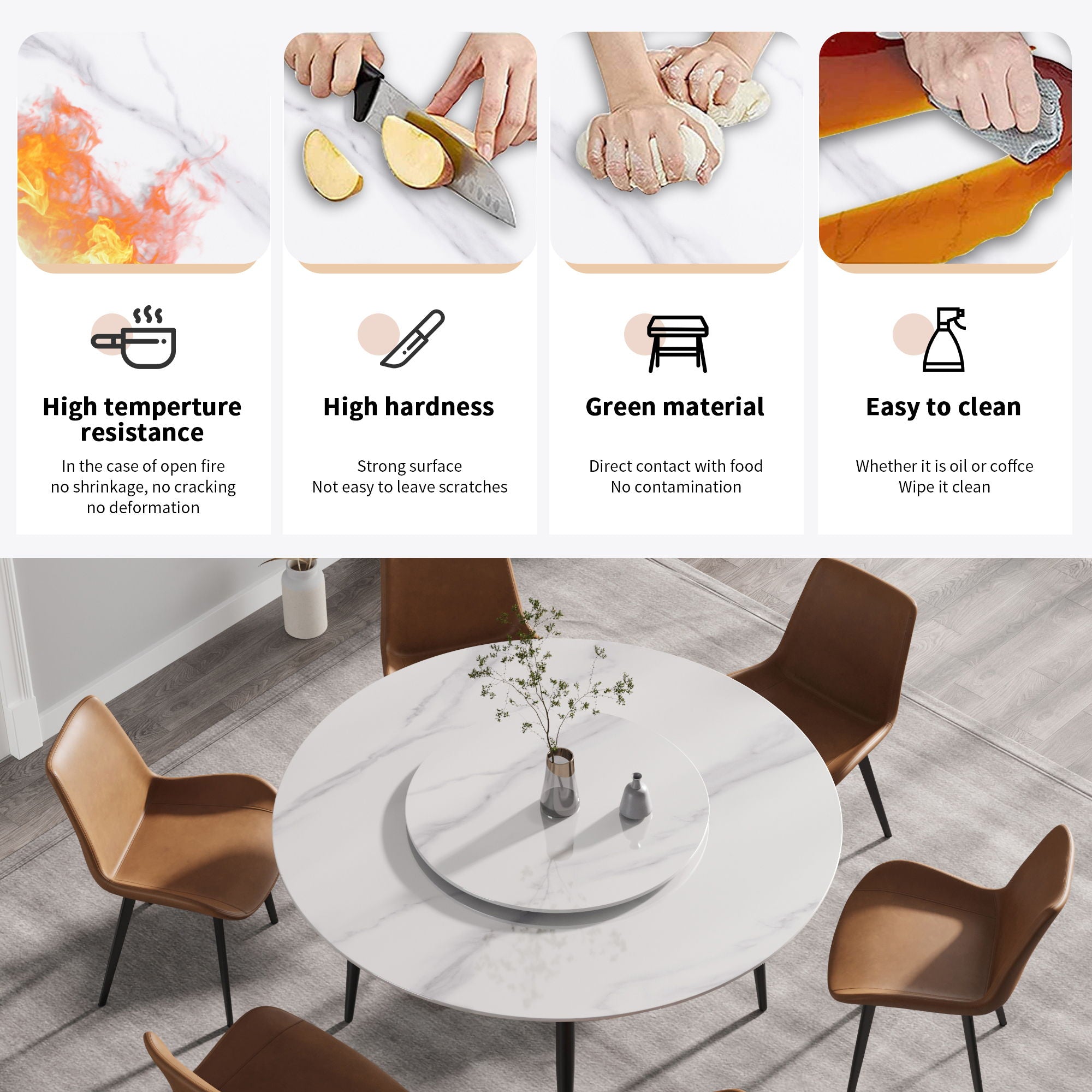 Modern Artificial Stone Round Dining Table, Can Accommodate 6 People Artificial Stone Turntable - White - Best Buy Furniture