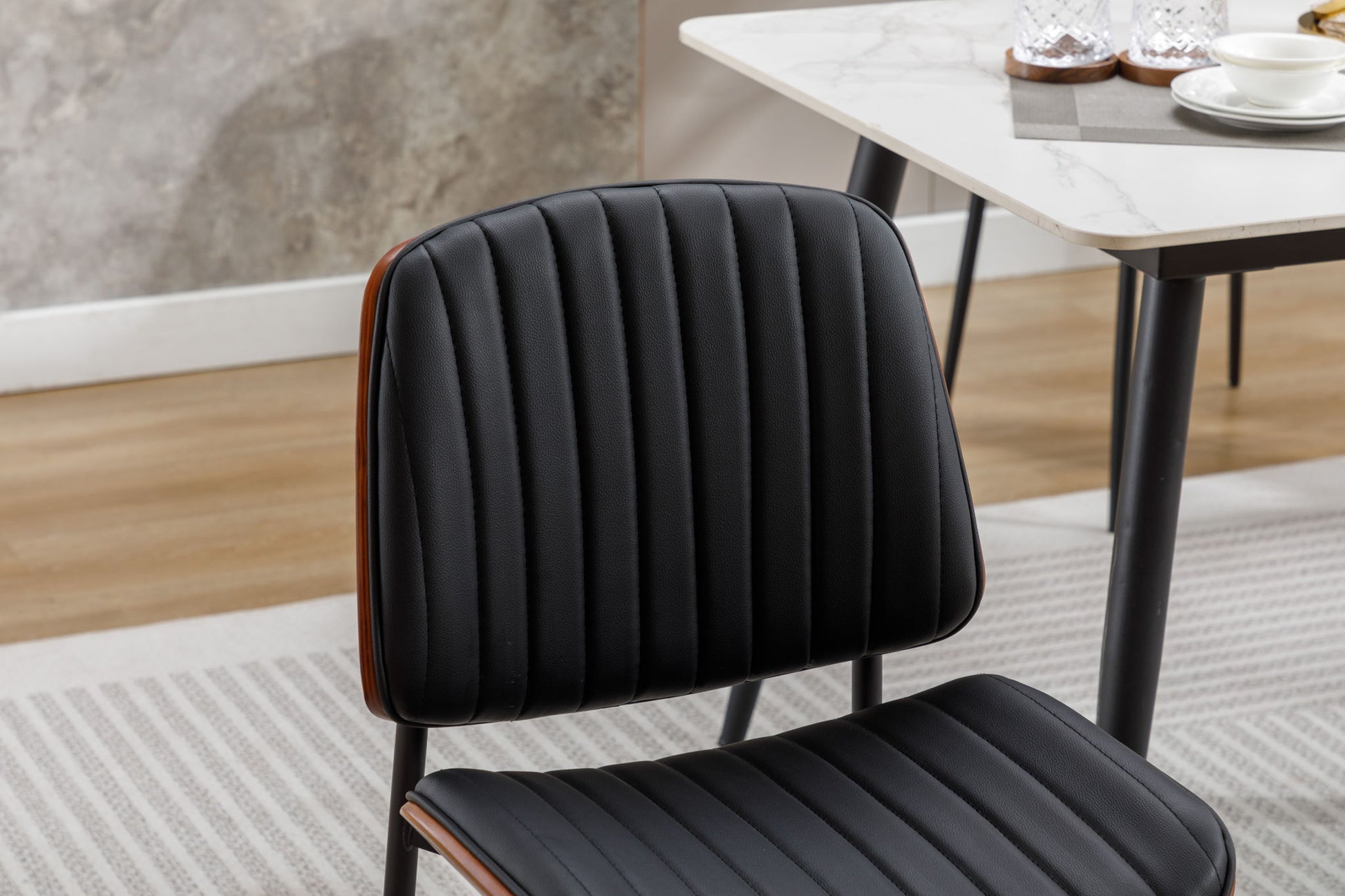 Dining Chairs (Set of 2) Mid-Century Modern Retro Faux Leather Chair With Bentwood Upholstered Seat Metal Legs Adjustable Foot For Kitchen Dining Room Chairs - Best Buy Furniture