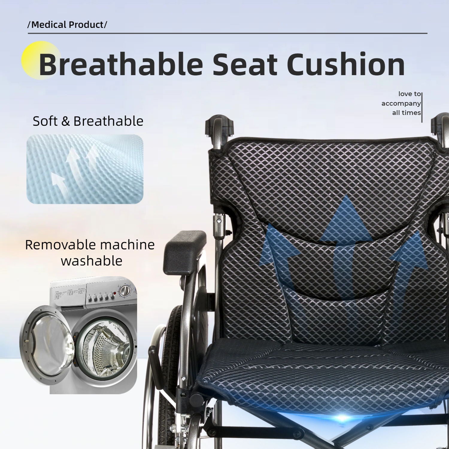 Premium Lightweight Foldable Transport Wheelchair For Adults