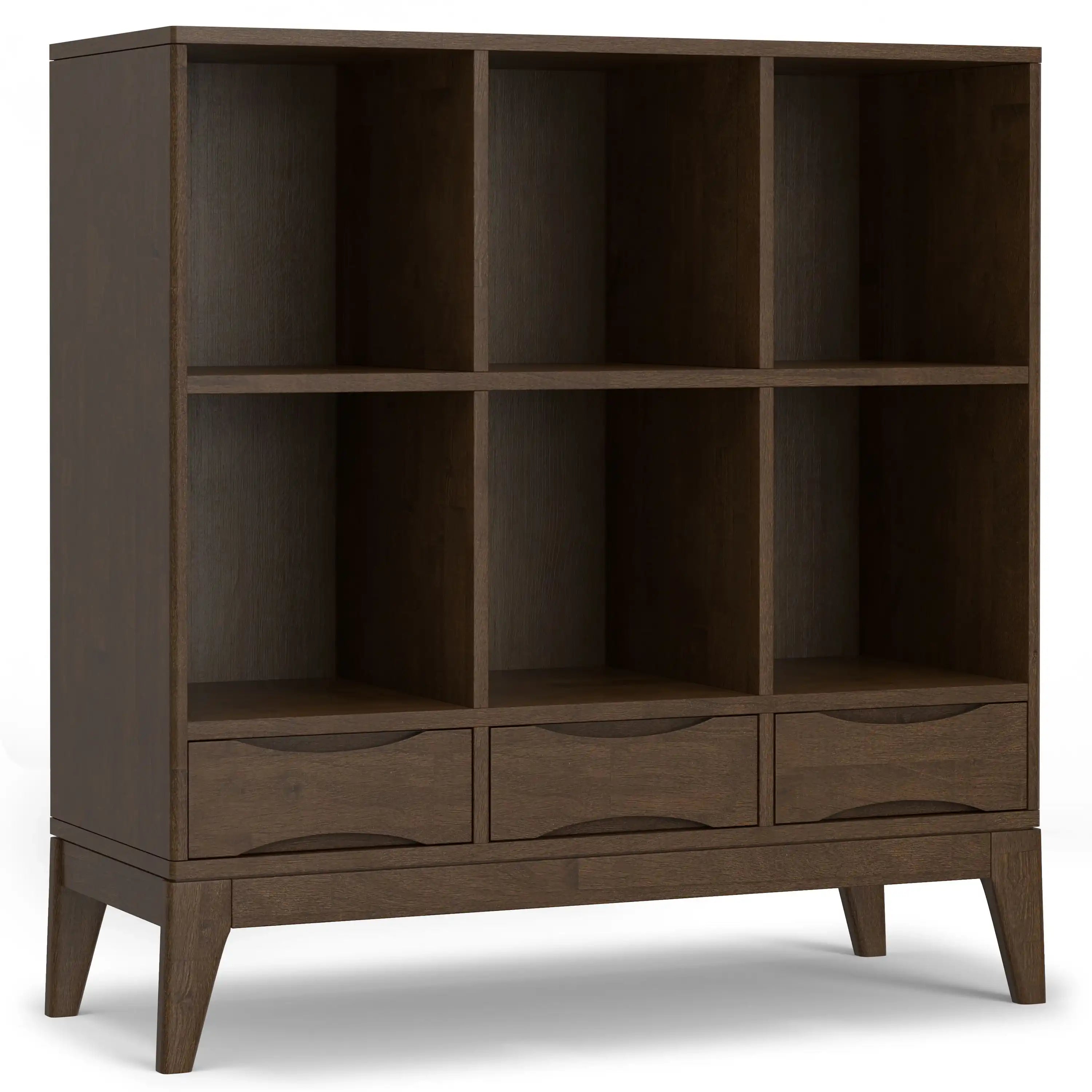 Harper - Low 6 Cube Storage With Drawers - Walnut Brown - Best Buy Furniture