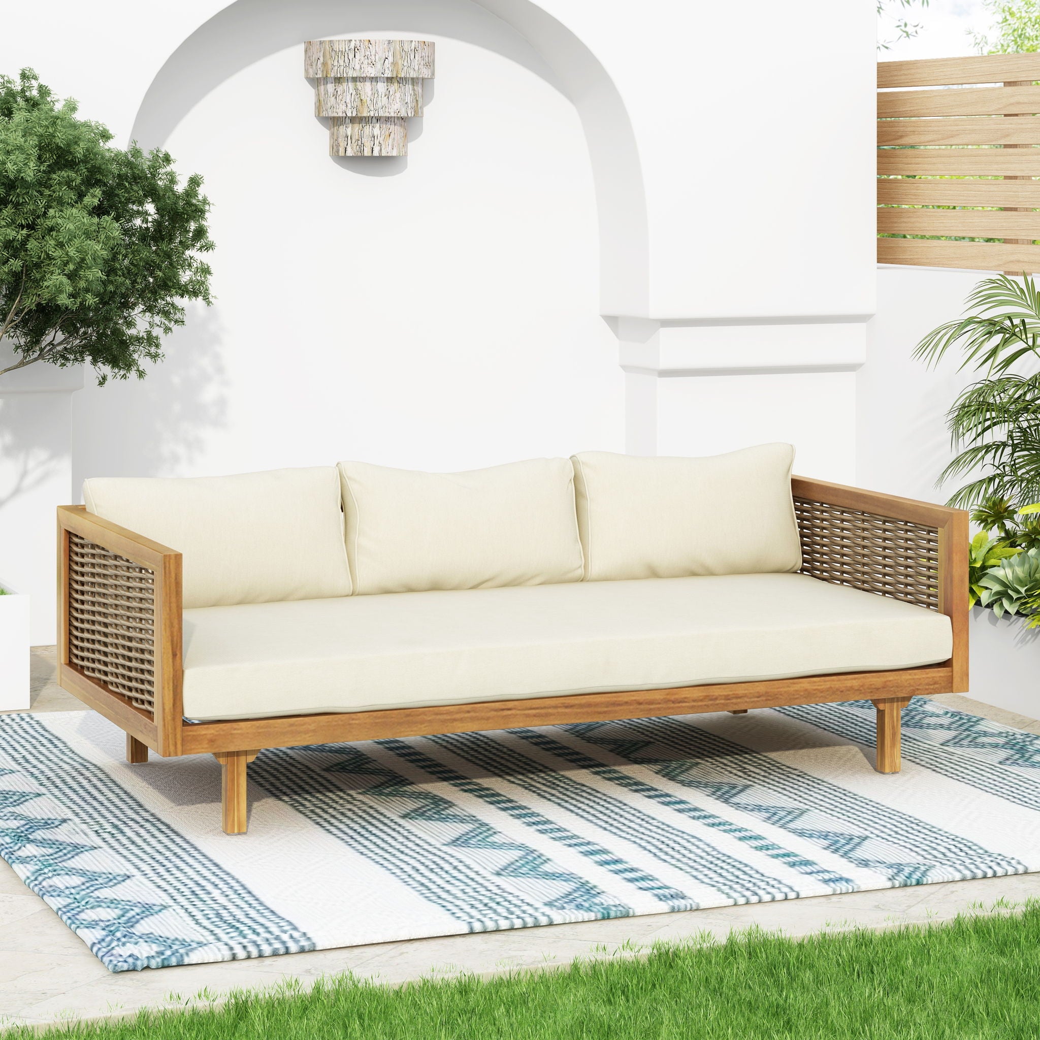 Claremont - 3 Seater Daybed Teak Acacia Wood Water Resistant Cushions - Best Buy Furniture