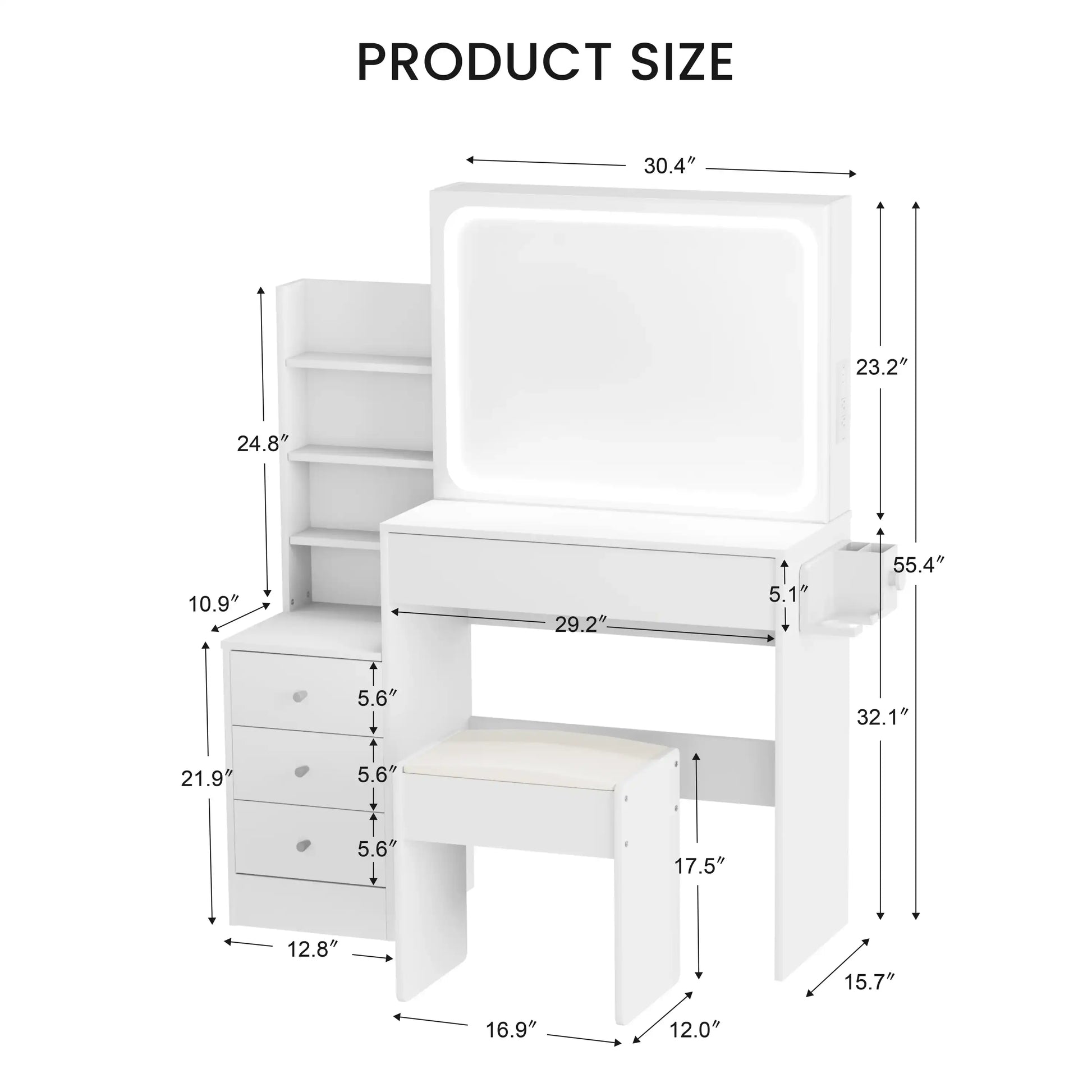 LED Vanity Table with Mirror & Stool, White - Best Buy Furniture