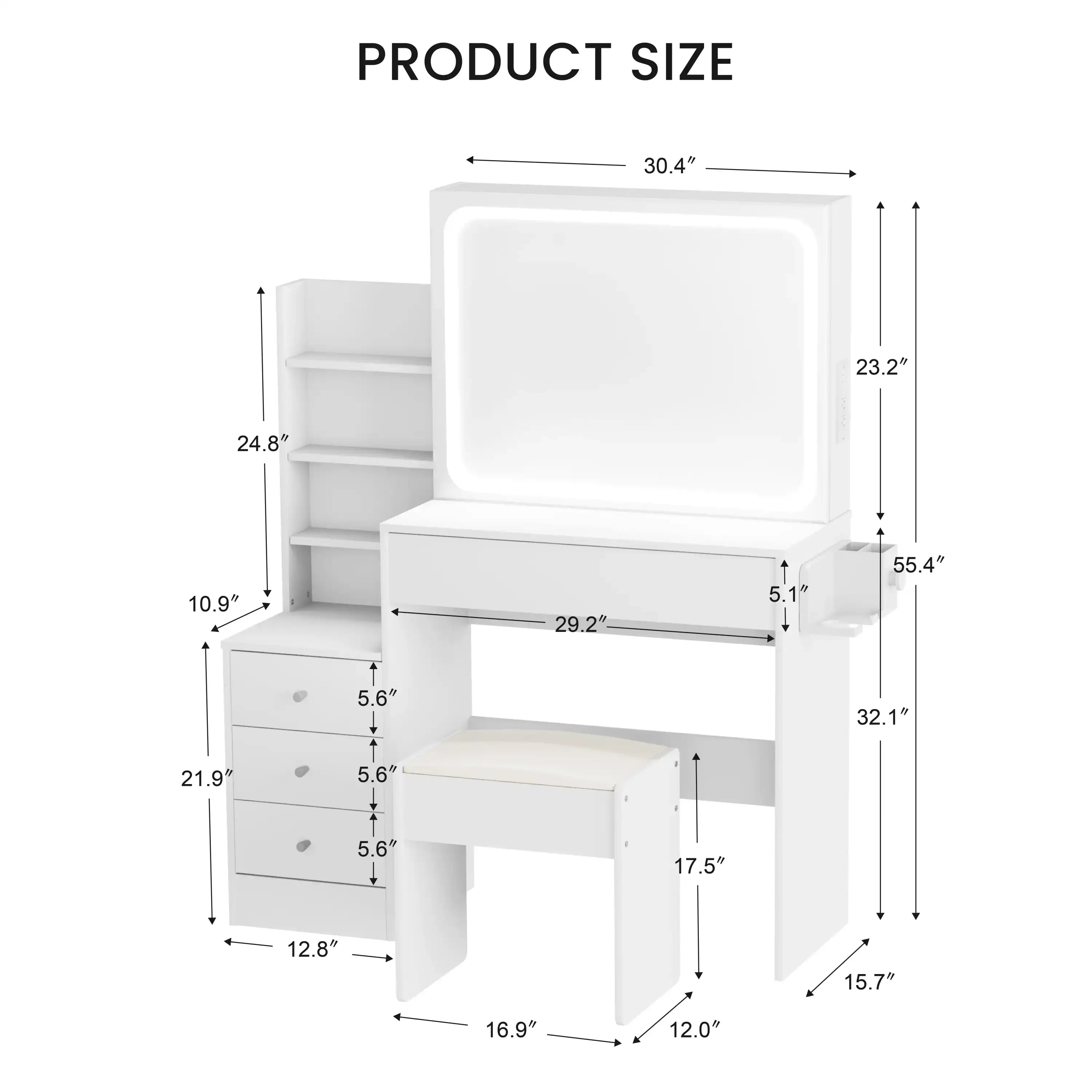 LED Vanity Table with Mirror & Stool, White - Best Buy Furniture